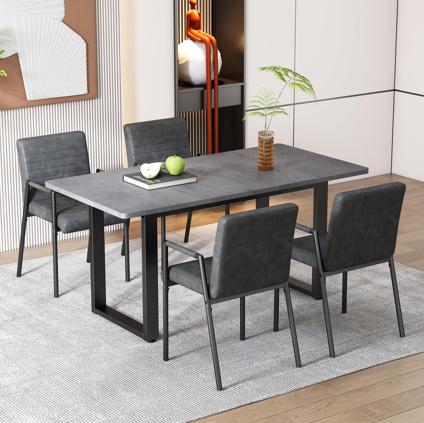 Merax Esstisch, Ausziehbar Esszimmertisch mit Tischbeine aus Metall, Rechteckiger Küchentisch für Wohnzimmer und Esszimmer, Grau
