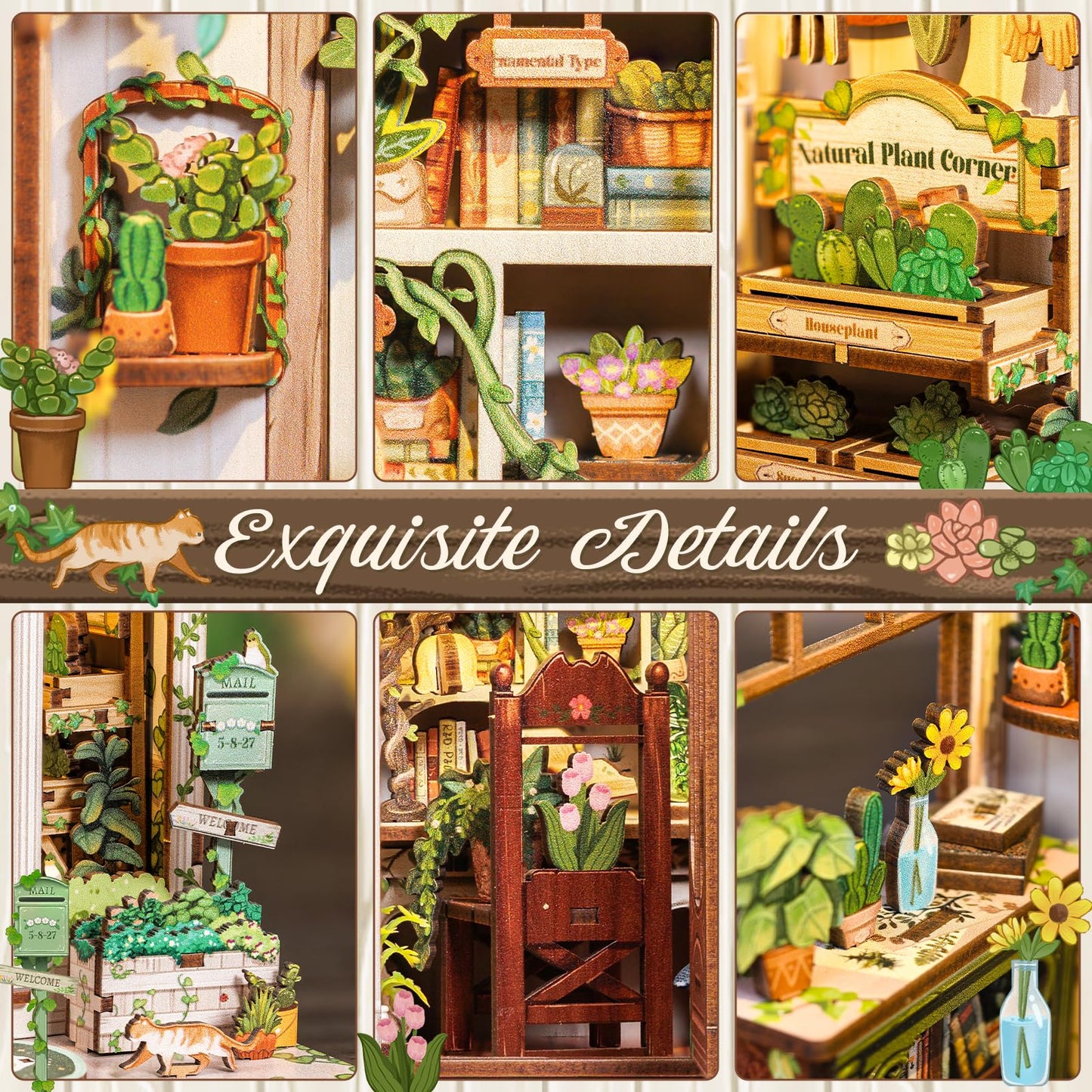 CUTEBEE Book Nook Kit – DIY Puppenhaus Häuser, Miniatur Haus Selber Bauen für Erwachsene, 3D-Holzpuzzle & Buchstütze | Kreatives Set für Bücherregal Dekor | Geschenk,199 PCS (Champs-Élysées Florist)
