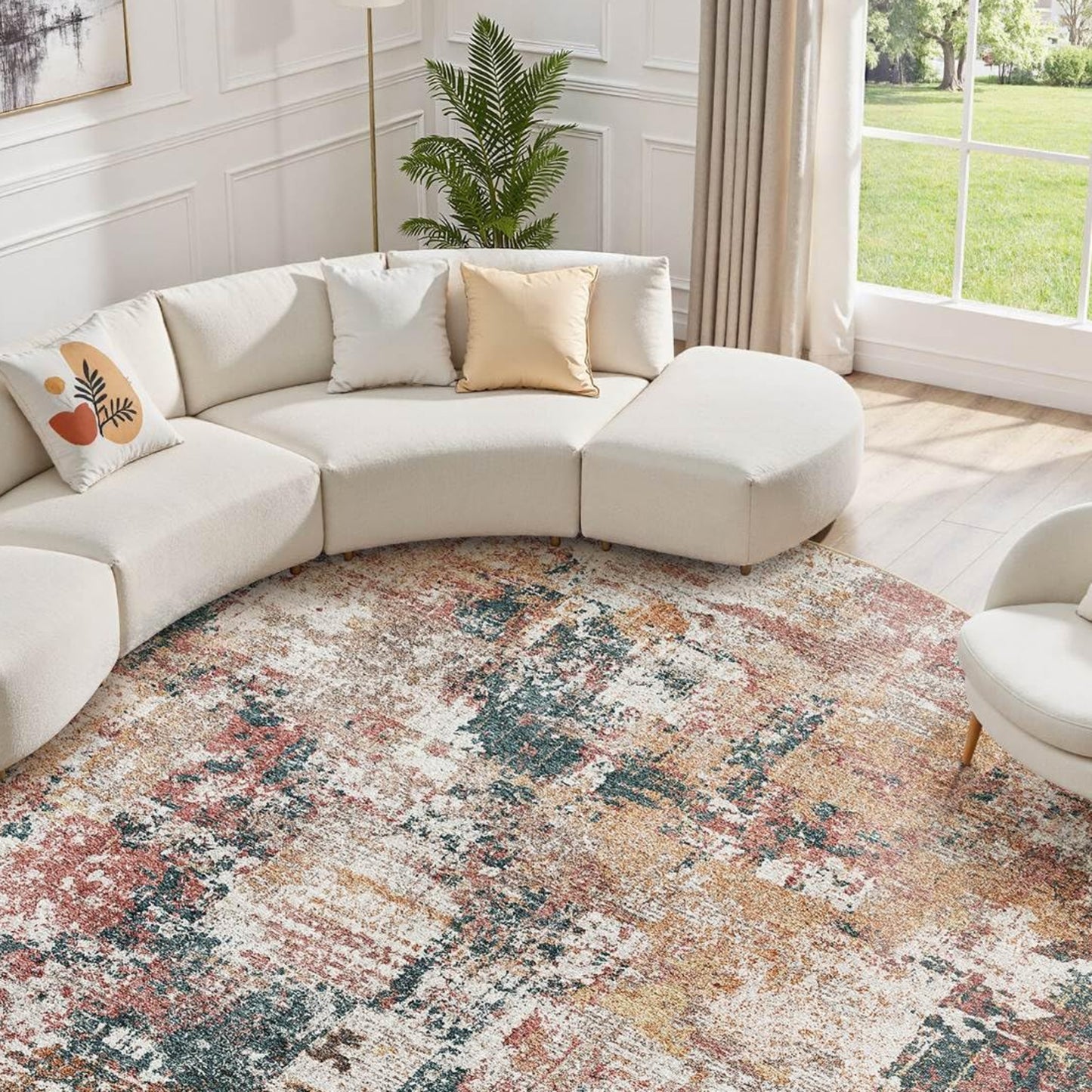 Tortania Washable 5x7 Area Rug for Living Room: Modern Abstract Neutral Large Soft Thin Rugs - Non Slip Indoor Carpet for Bedroom Dining Room Office Nursery Home Floor Decoration - Grey