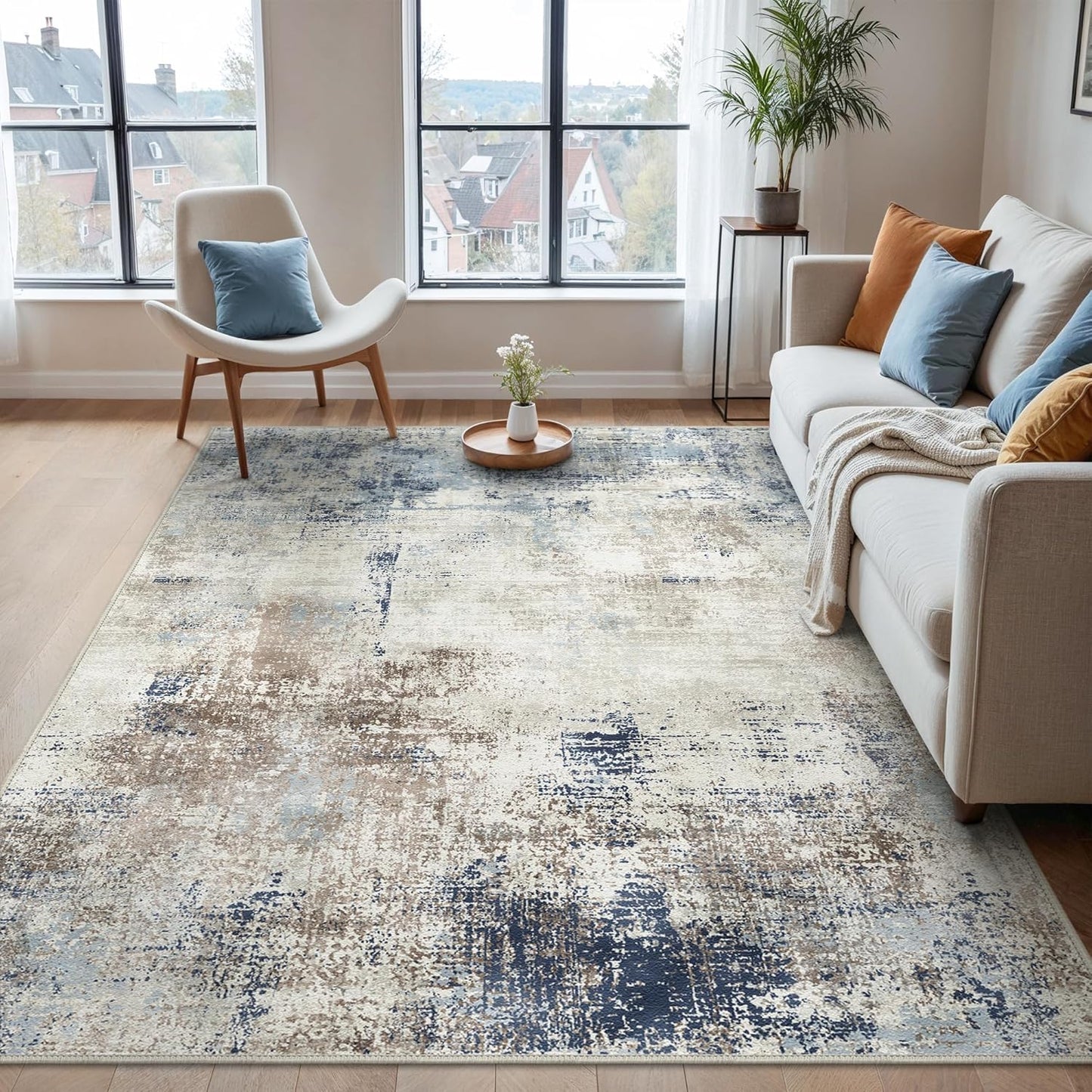 BEIMO Waschbarer Teppich Wohnzimmer, Abstrakt Design Teppich Schlafzimmer Kurzflor, Groß Teppiche rutschfest Weiche für Badezimmer Esszimmer Flur, 120x170cm