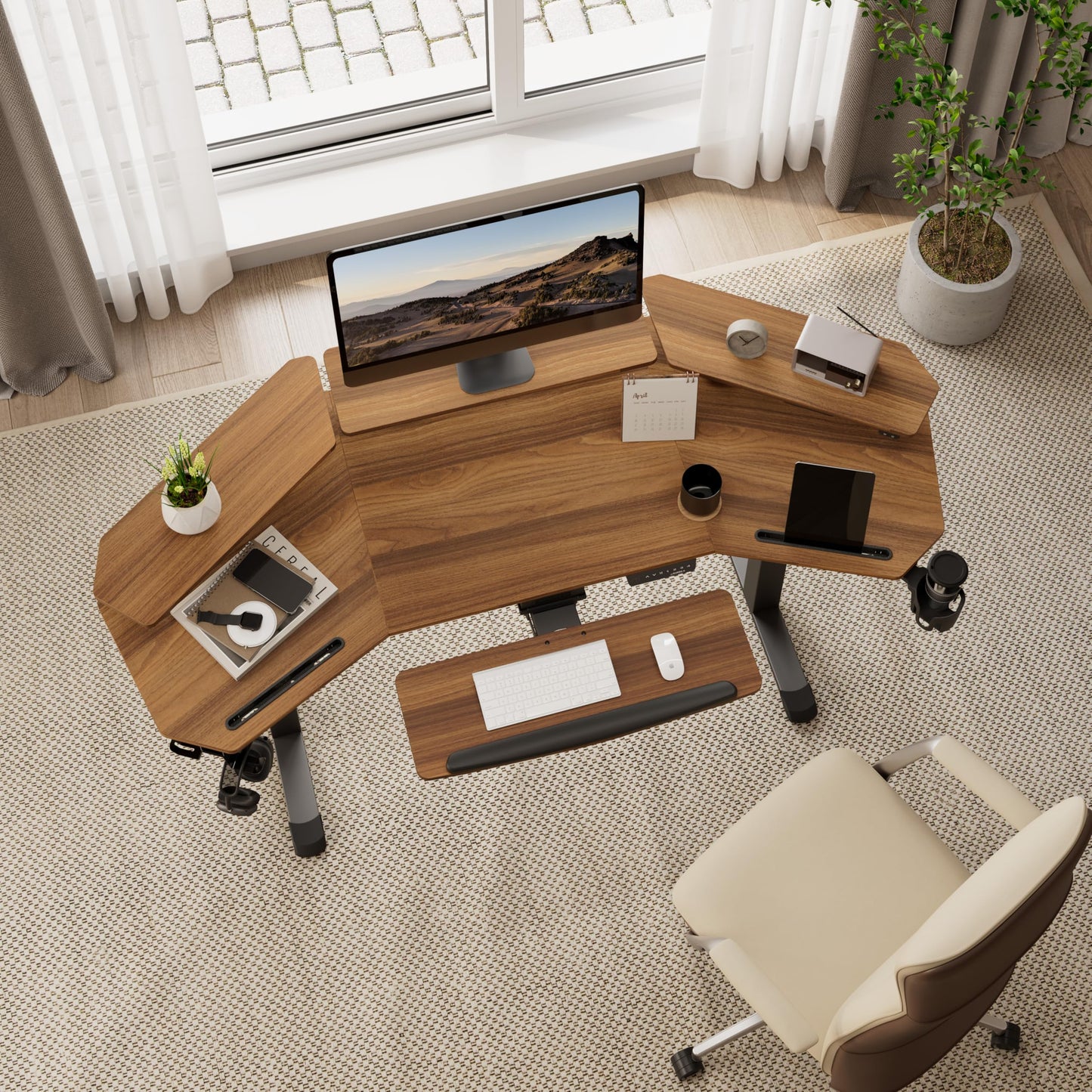 EUREKA ERGONOMIC Height Adjustable Desk 182 x 76 cm Standing Desk in Wing Shape Gaming Table Height Adjustable Electric Large Gaming Desk with LED Monitor Stand and Keyboard Shelf