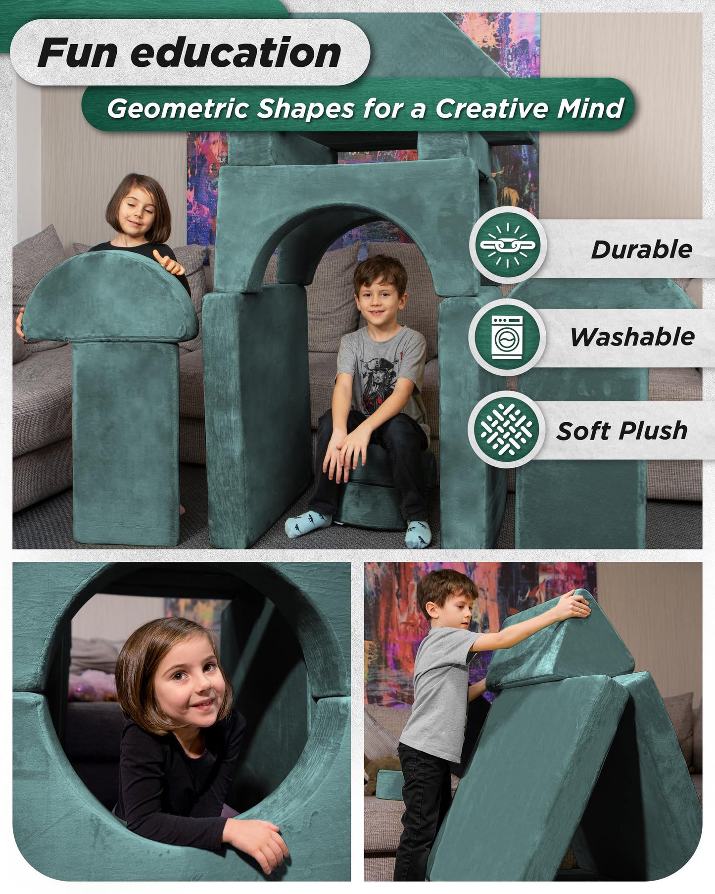 Lunix LX15 14pcs Modular Kids Play Couch, Child Sectional Sofa, Fortplay Bedroom and Playroom Furniture for Toddlers, Convertible Foam and Floor Cushion for Boys and Girls, Gray
