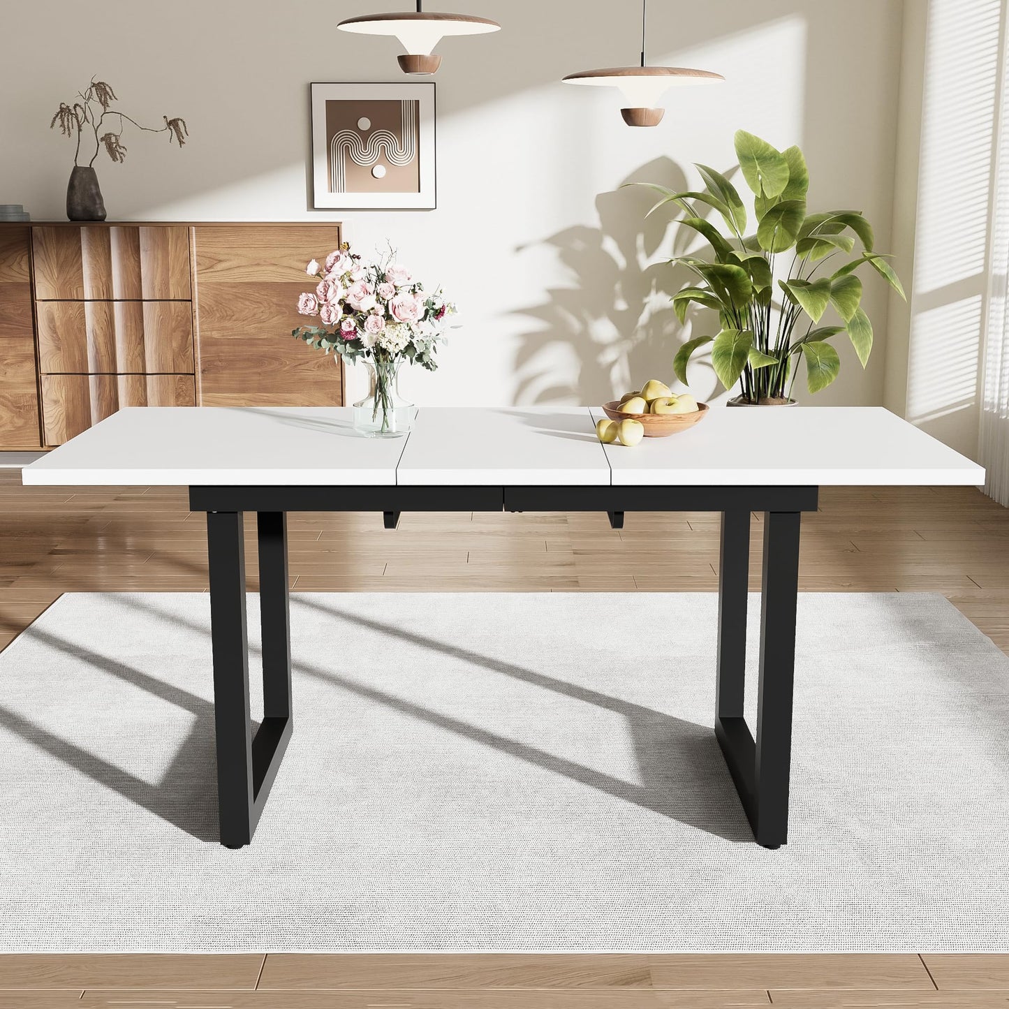Merax Esstisch, Ausziehbar Esszimmertisch mit Tischbeine aus Metall, Rechteckiger Küchentisch für Wohnzimmer und Esszimmer, Grau