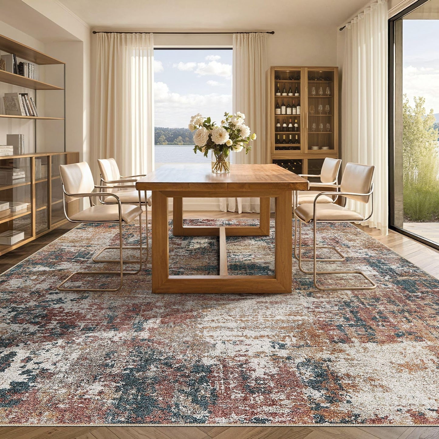 Tortania Washable 5x7 Area Rug for Living Room: Modern Abstract Neutral Large Soft Thin Rugs - Non Slip Indoor Carpet for Bedroom Dining Room Office Nursery Home Floor Decoration - Grey