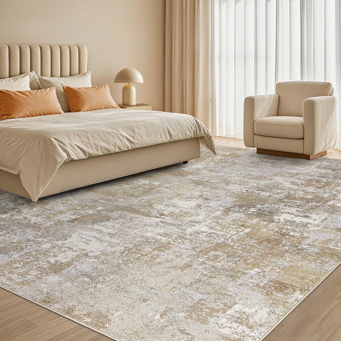Tortania Washable 5x7 Area Rug for Living Room: Modern Abstract Neutral Large Soft Thin Rugs - Non Slip Indoor Carpet for Bedroom Dining Room Office Nursery Home Floor Decoration - Grey