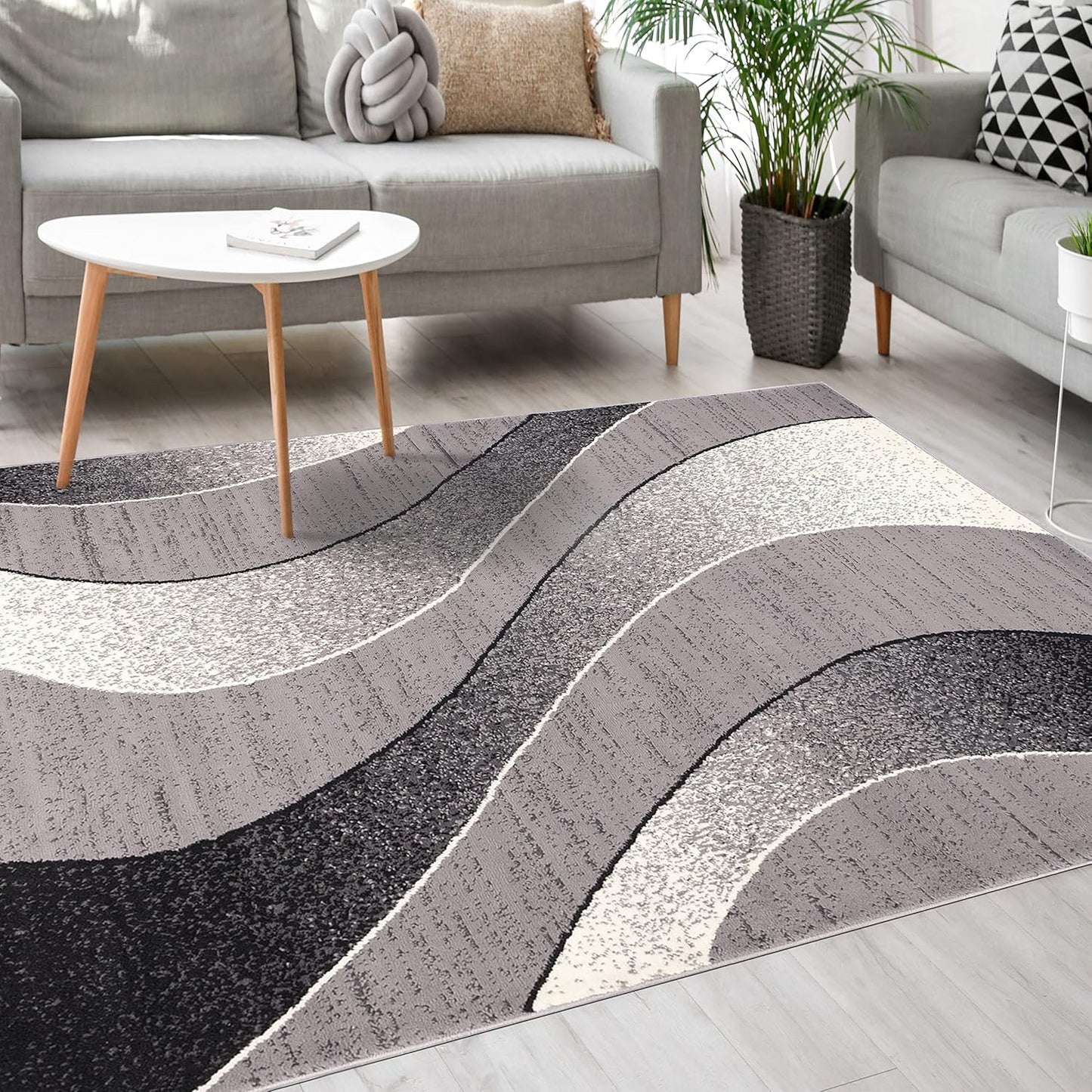 Mazovia Modern Rug, Short Pile, Oeko-Tex Rug for Living Room, Bedroom, Dining Room, Robust and Easy to Clean, Low Pile Height, Grey Yellow, 120 x 170 cm