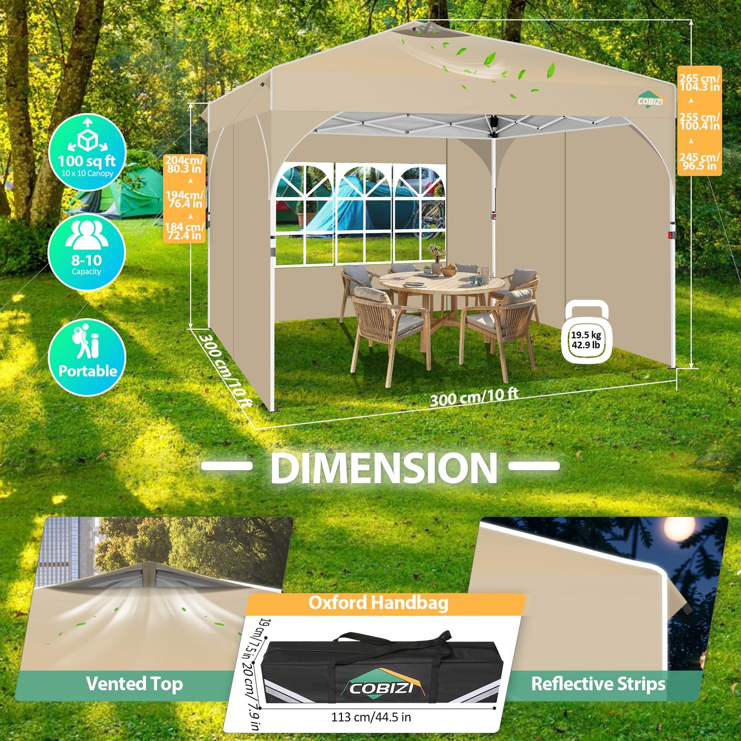 COBIZI Folding Gazebo Gazebo 3 x 6 Waterproof Winterproof Garden Gazebo Party Tent Pop Up Gazebo Foldable Tent with 6 Side Waves with Ventilation Openings, Sandbag for Market, Outdoor Event, Black