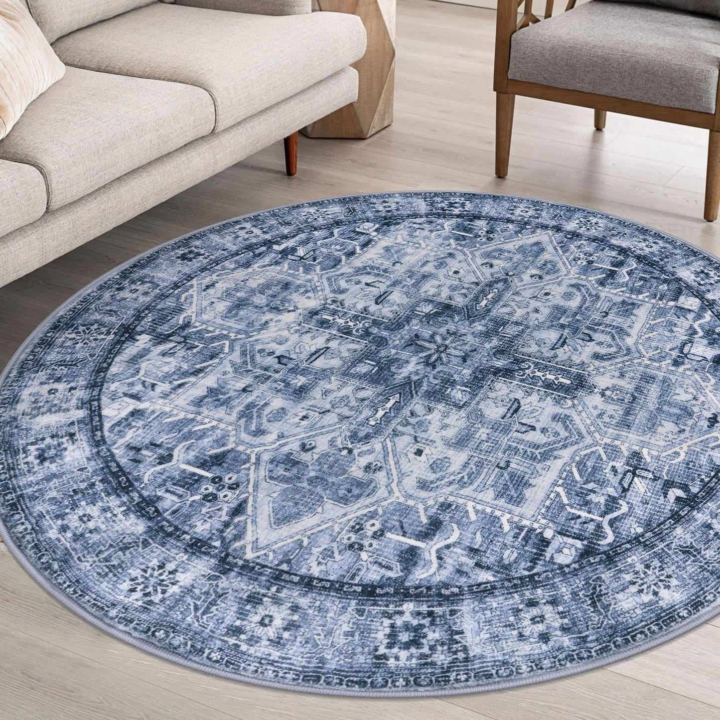 2x3 Blue Washable Rug for Entrance, Soft Traditional Area Rug, Non-Slip Printed Kitchen Rugs, Low-Pile Medallion Indoor Door Mat, Small Farmhouse Carpet for Entryway Kitchen Foyer Bedside