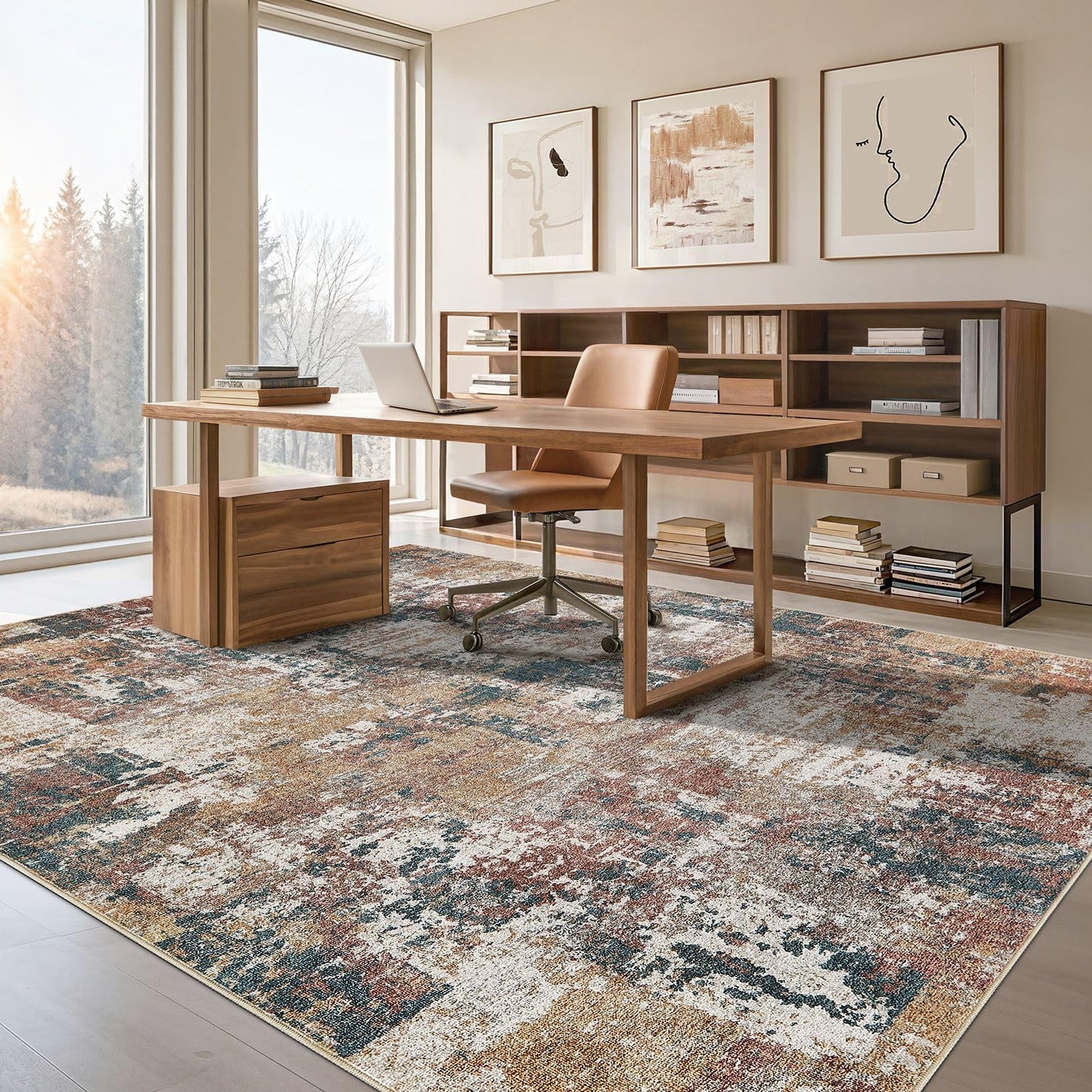 Tortania Washable 5x7 Area Rug for Living Room: Modern Abstract Neutral Large Soft Thin Rugs - Non Slip Indoor Carpet for Bedroom Dining Room Office Nursery Home Floor Decoration - Grey