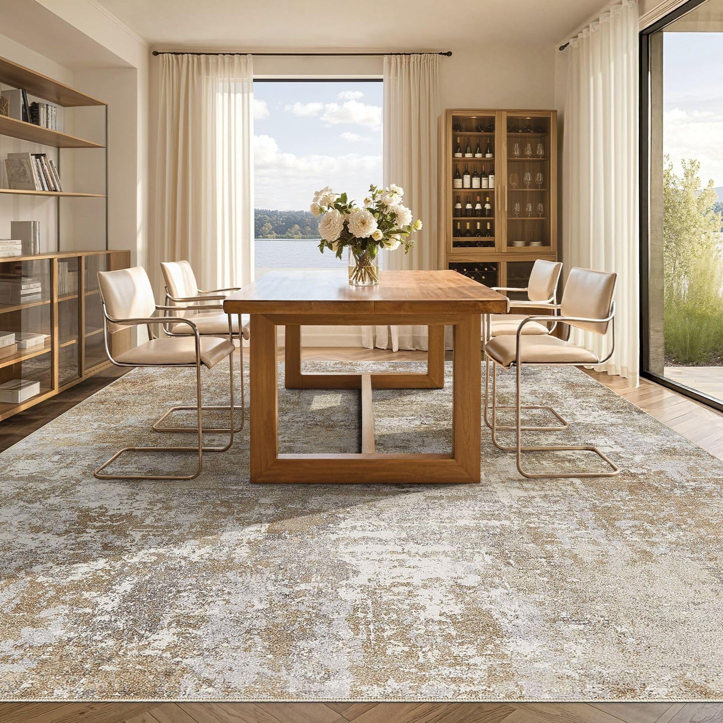 Tortania Washable 5x7 Area Rug for Living Room: Modern Abstract Neutral Large Soft Thin Rugs - Non Slip Indoor Carpet for Bedroom Dining Room Office Nursery Home Floor Decoration - Grey