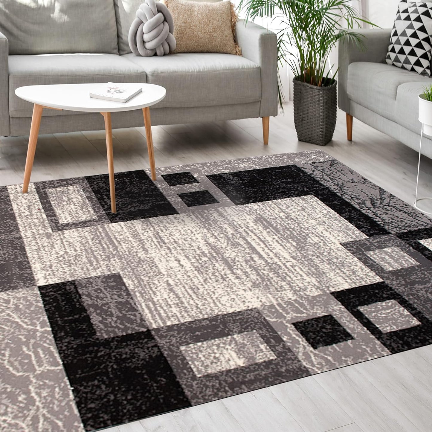 Mazovia Modern Rug, Short Pile, Oeko-Tex Rug for Living Room, Bedroom, Dining Room, Robust and Easy to Clean, Low Pile Height, Grey Yellow, 120 x 170 cm