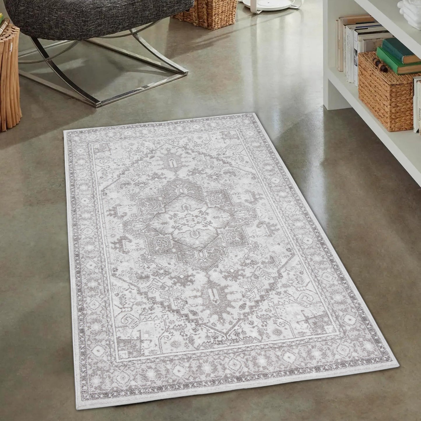 CARPETIA Modern Short Pile Living Room Rug Contour Cut Checked Abstract Grey Black White Turquoise Size 60 x 110 cm