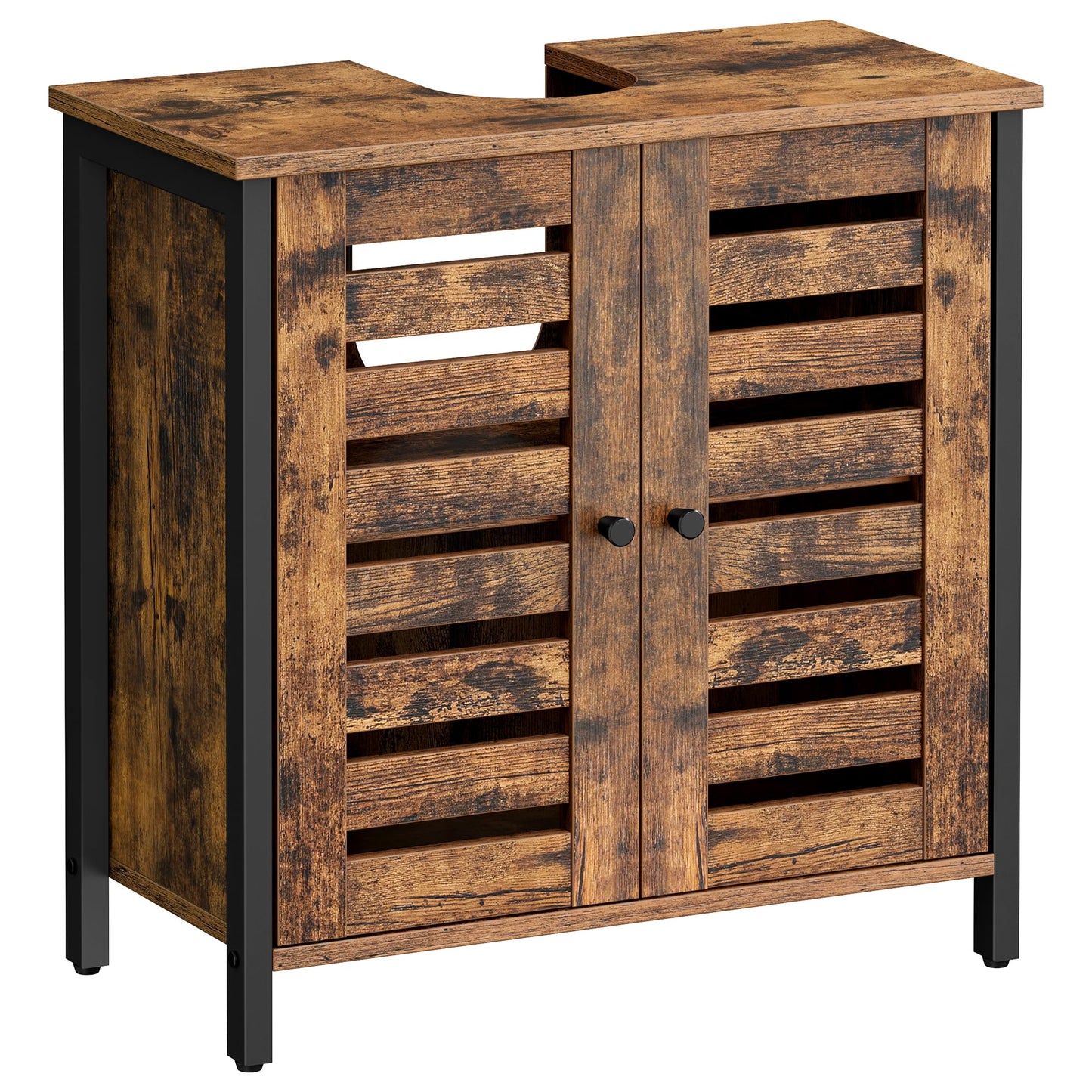 Vasagle BBC05WT Scandinavian Style Bathroom Cabinet, Storage Cabinet 60 x 30 x 60 cm with 2 Slat Doors, Adjustable Shelf with Handles - Matt White