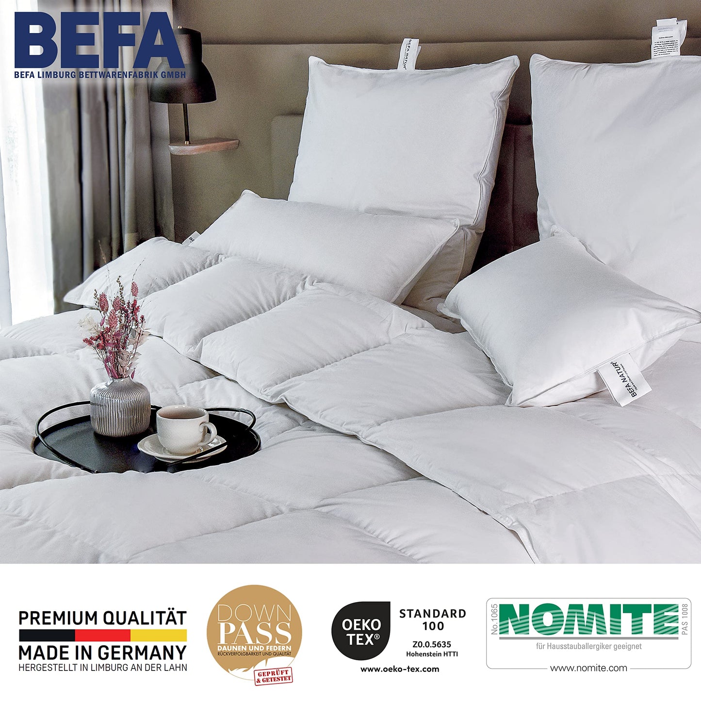 BEFA NATUR Down Duvet, Made in Germany, 135 x 200 cm, 90% Down and 10% Feathers, Summer Duvet, Suitable for Allergy Sufferers (Nomite), Oeko-Tex 100 Class 1 Certified, EN Standard 12934, Downpass