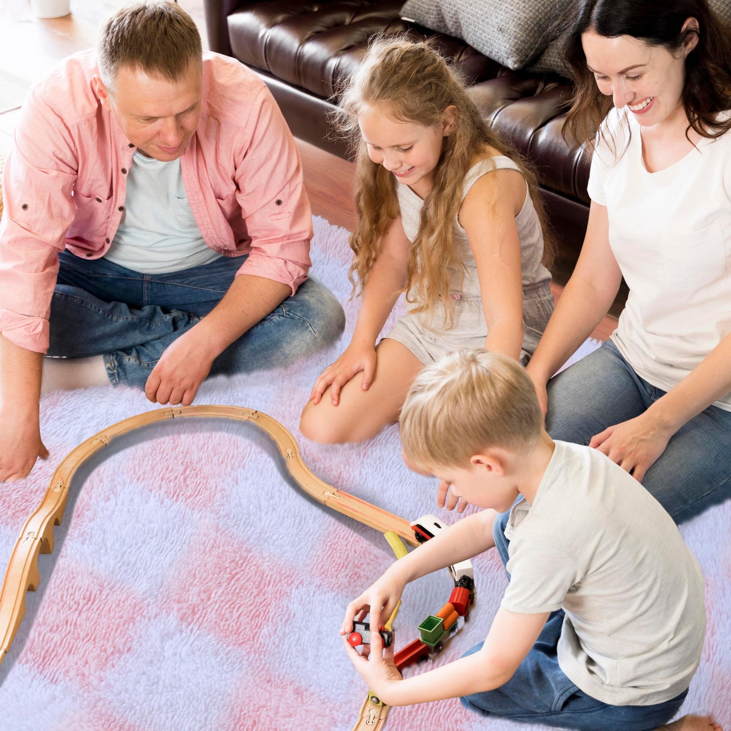 BYBSRLL Checked Rug Pink and White 120 x 180 cm High Pile Soft Fluffy Cuddly Rug Washable Rug Living Room Bedroom Children's Room Girls Non-Slip Rugs for Living Room