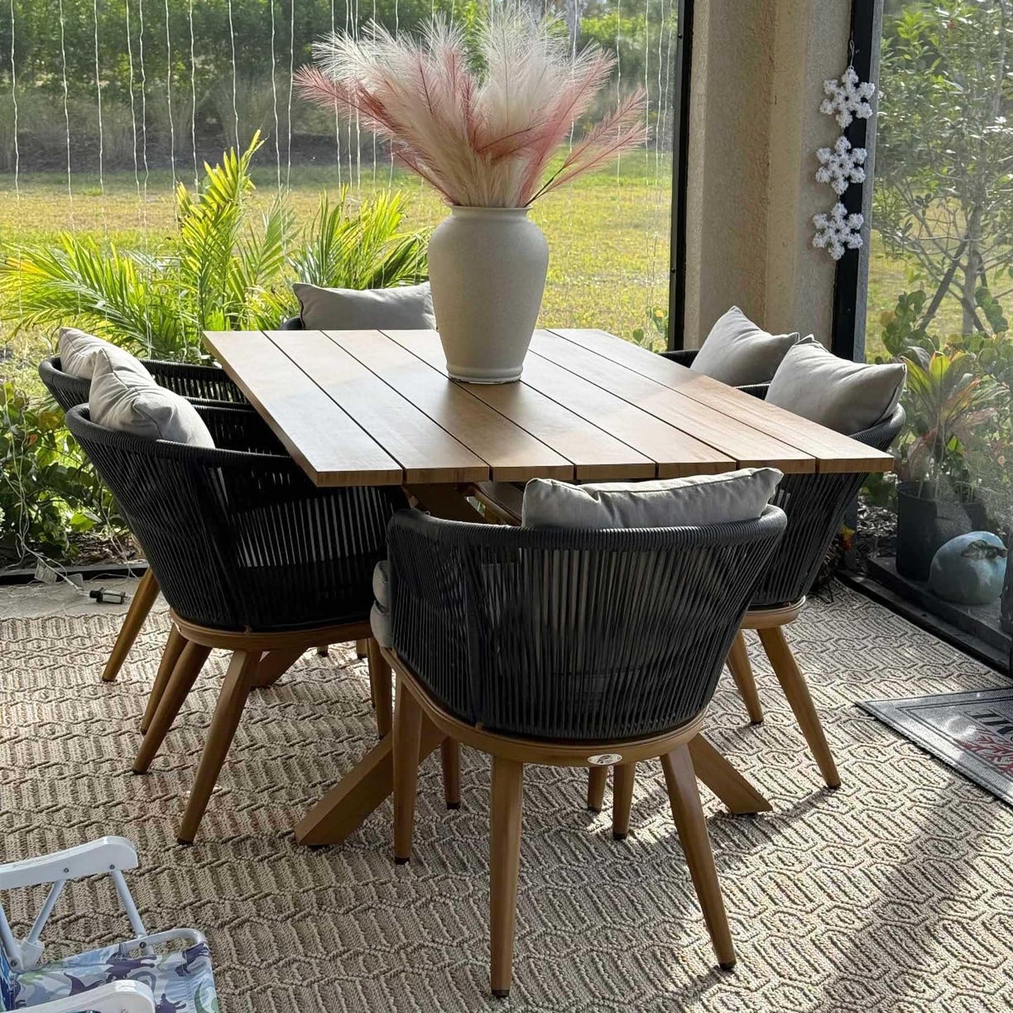 PURPLE LEAF 9-TLG Gartenmöbel Set,Aluminium Terrassenmöbel 8 Gartenstühle mit Tisch Balkonmöbel Essgruppe Gartengarnitur, Grau