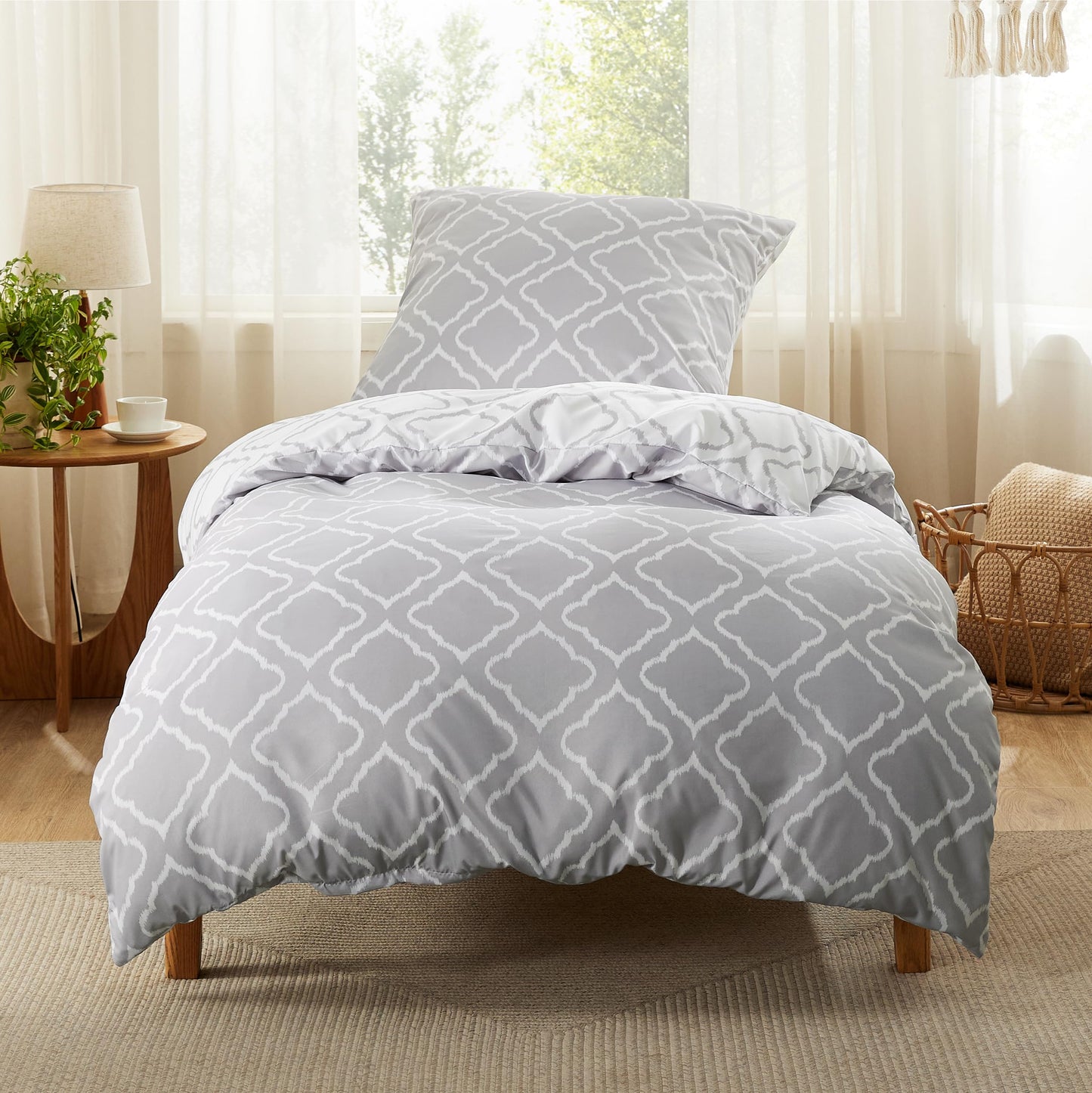 BEDSURE Bettwäsche 135x200 4teilig Bettbezug - Bettwäsche-Sets 135 x 200 cm 2er Set mit 2 Kissenbezüge 80x80cm, ÖKO-TEX Wendebettwäsche Bedding Zweige Grau Muster mit Reißverschluss