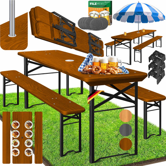 KESSER® Bierzeltgarnitur 3 teilig Gartenmöbel-Set | Klappbar 220 x 50 x 77cm | 2X Bierbänke 1x Biertisch | Festzeltgarnitur Biertisch Stehtisch Sitzgarnitur Holz 16-teiliges Bodenschoner-Set