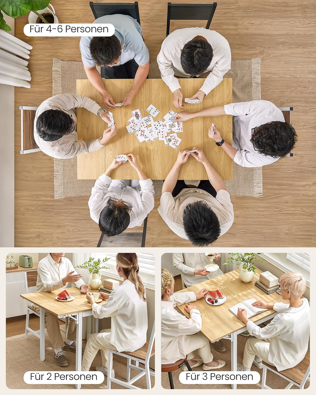 VASAGLE Dining Table Folding Kitchen Table 2-4 Seater Small Space Vintage Brown Ink Black KDT077B01