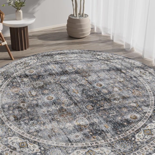 Rugcomf 2x3 Rug Washable Boho Rug Soft Small Area Rug Non-Slip Non-Shedding Faux Wool Vintage Rug for Door Mat, Kitchen, Floor, Entryway, Powder Room (Grey and Brown)