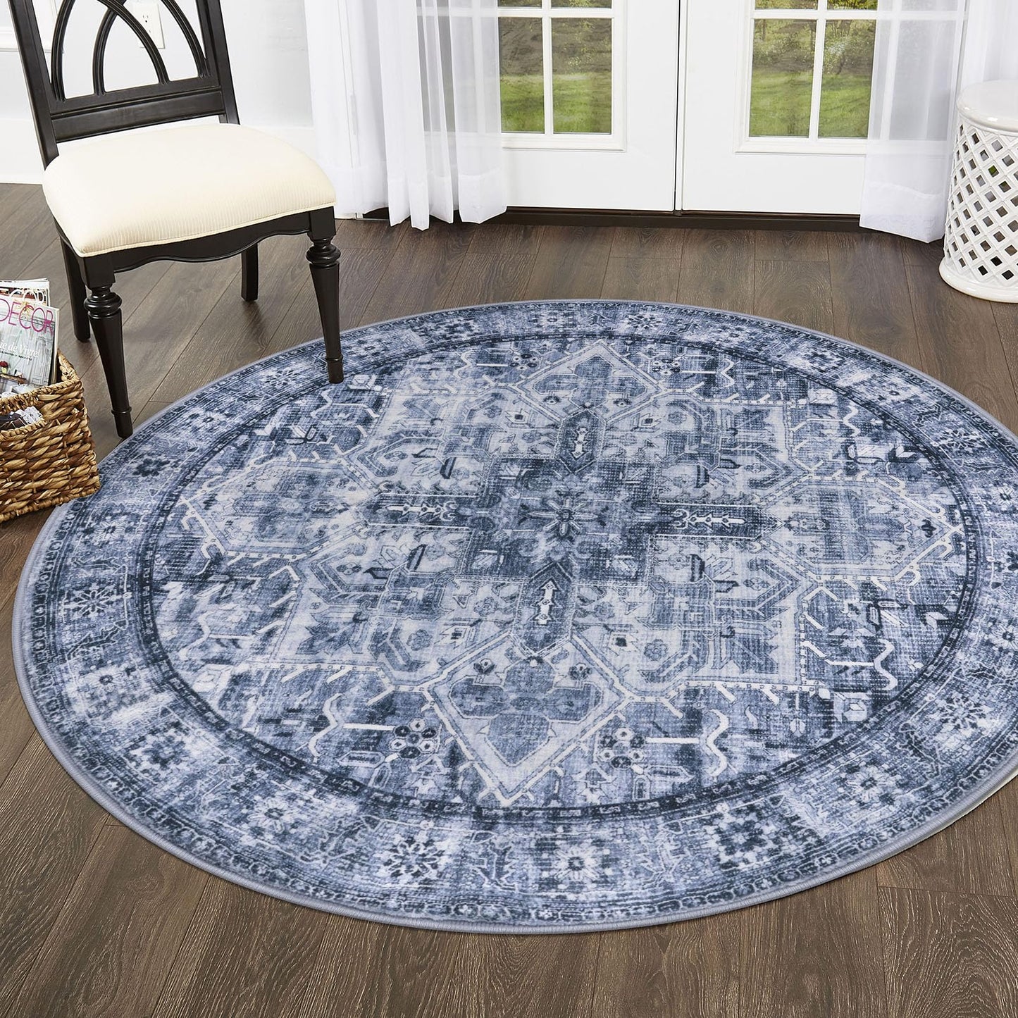 2x3 Blue Washable Rug for Entrance, Soft Traditional Area Rug, Non-Slip Printed Kitchen Rugs, Low-Pile Medallion Indoor Door Mat, Small Farmhouse Carpet for Entryway Kitchen Foyer Bedside