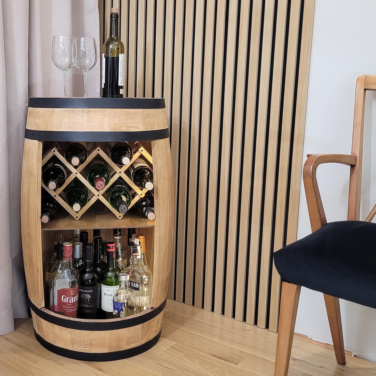 Barrel Bar with LED Lighting and Wine Holder Wine Rack - Wooden Barrel Home Bar 80 cm Rustic Decorative Bar Cabinet Wine Stand - Barrel Beer Wine Bottle Stand - Bar Whisky Gift (Dark Brown)