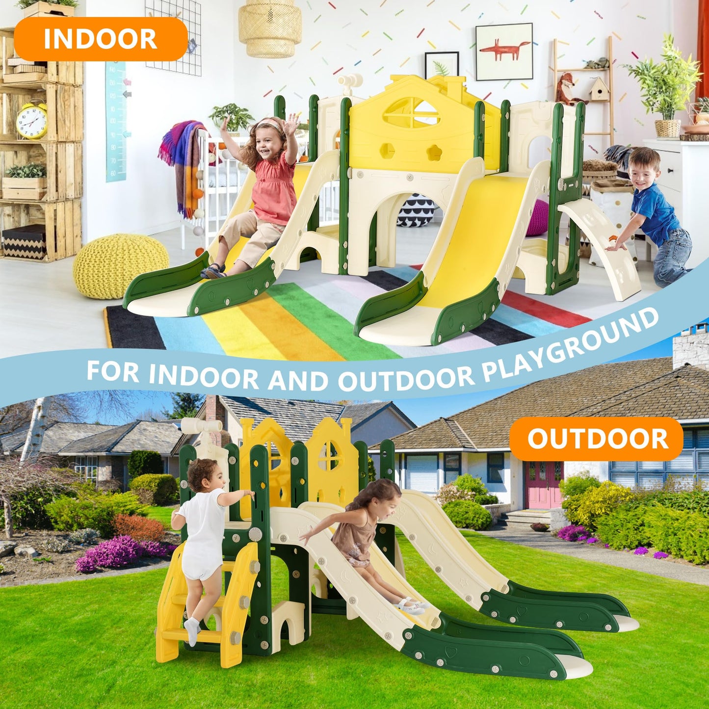 Kinderrutsche, Babyschaukel, 4 in 1, mit Schaukeln, Treppen, Gleiten, Basketballgestellen, Spielplatz für drinnen und draußen, multifunktionale Rutsche (Rosa, Kaninchen)