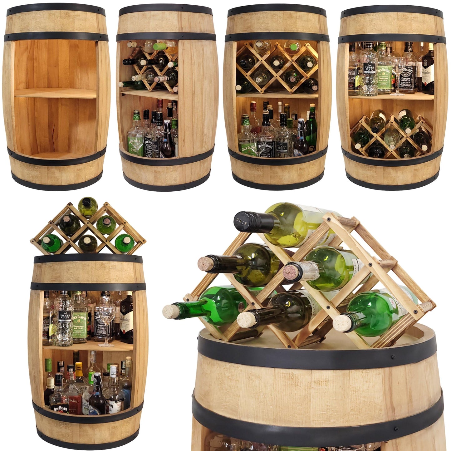Barrel Bar with LED Lighting and Wine Holder Wine Rack - Wooden Barrel Home Bar 80 cm Rustic Decorative Bar Cabinet Wine Stand - Barrel Beer Wine Bottle Stand - Bar Whisky Gift (Dark Brown)