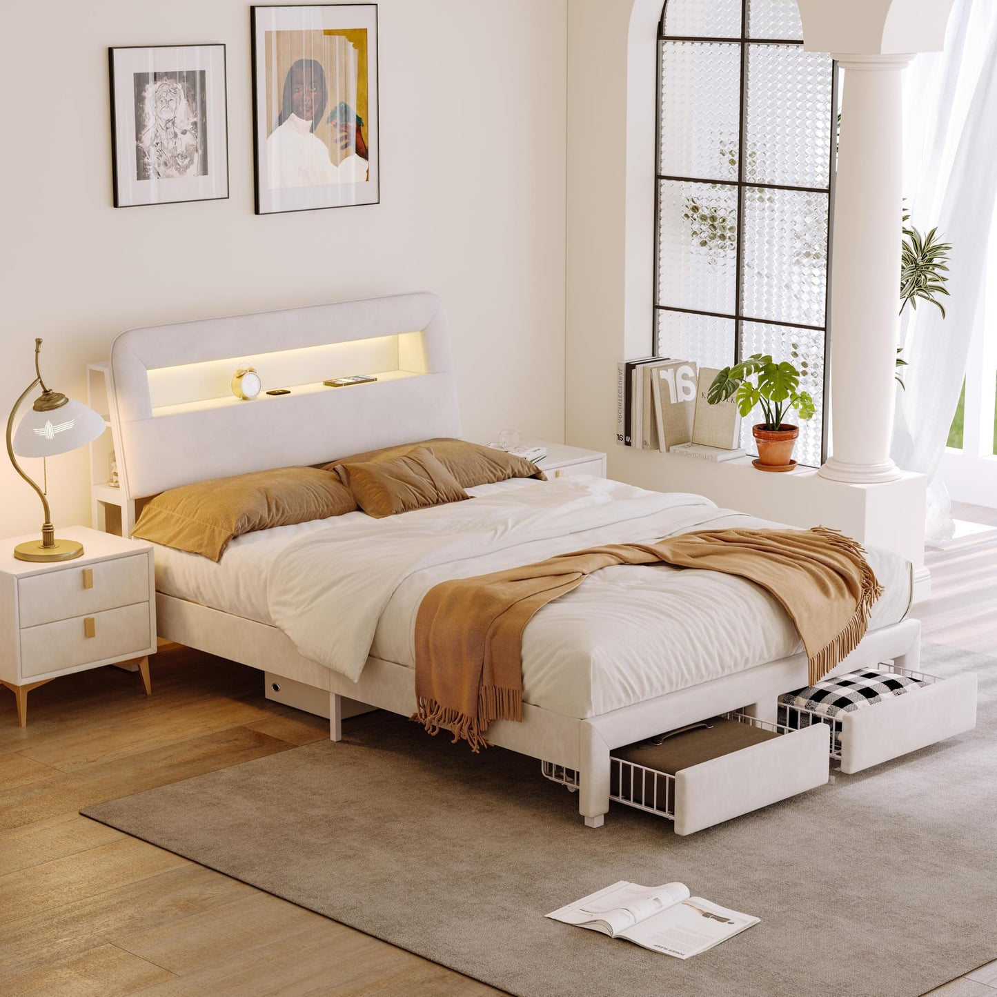 DULRLLY Bubble Bett Polsterbett 140x200 cm,Doppelbett mit Lattenrost, Jugendbett mit Gepolstertes Kopfteil, Gepolstertes Bett für Schlafzimmer und Gästezimmer,ohne Matratze, Leinenstoff (Weiß)