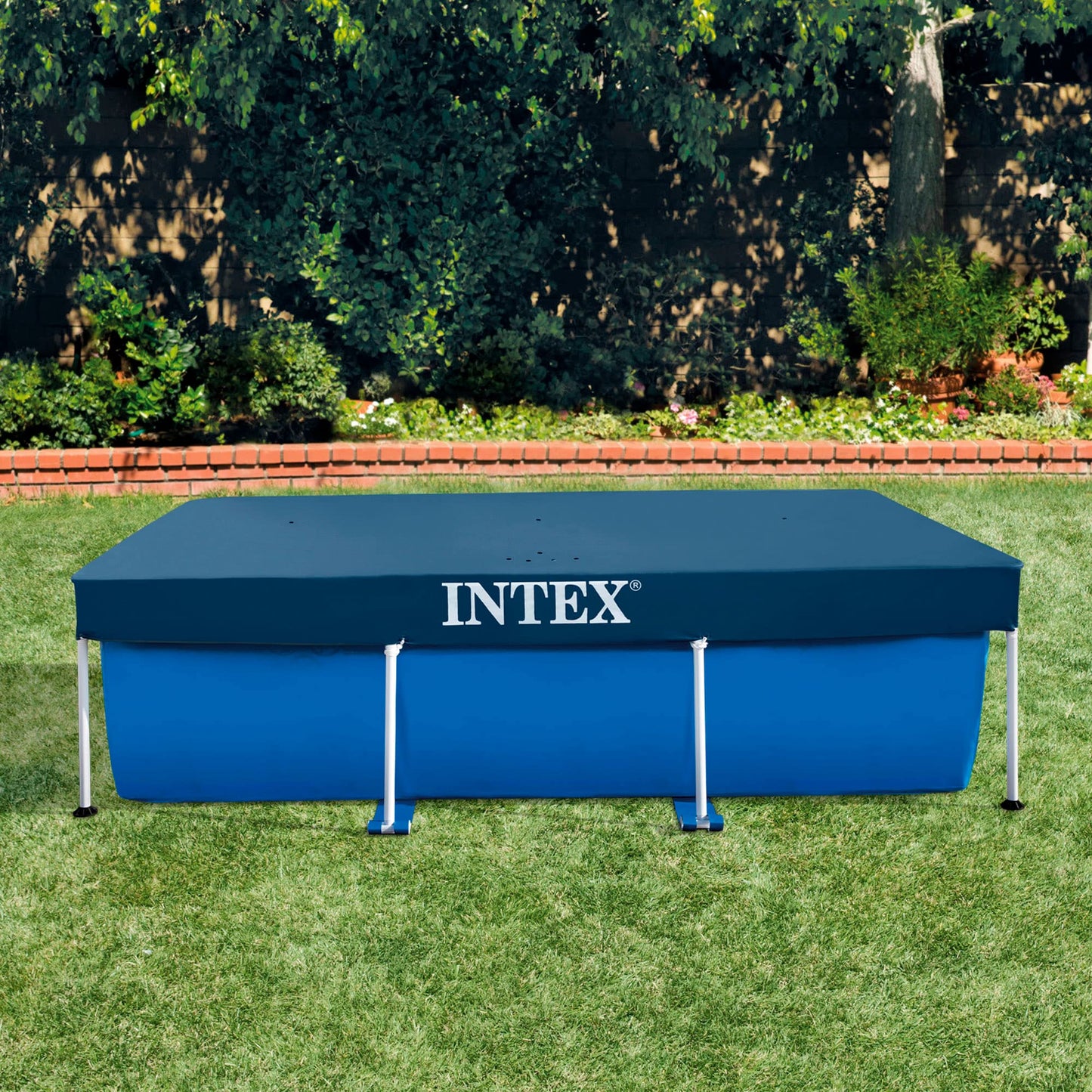 Intex 28038 - Poolabdeckung für Rechteckige Aufstellpools, PVC, Blau, 300x200 cm