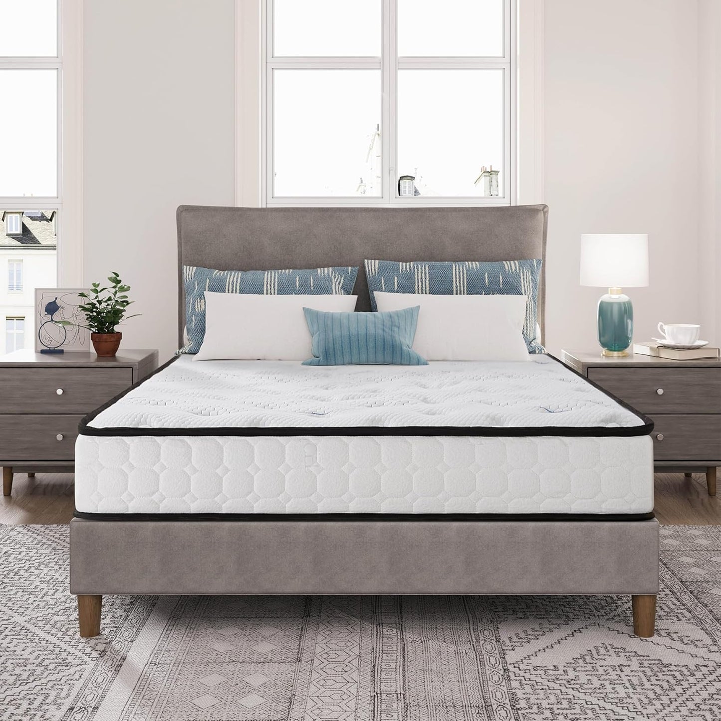 EGO HOME Pocket Spring Mattress 180 x 200 cm Height 22 cm Ergonomic 7-Zone Spring Mattress with Comfort Foam and Microfibre Cover Hardness H3 Mattress 180 x 200 cm Oeko-Tex Certified