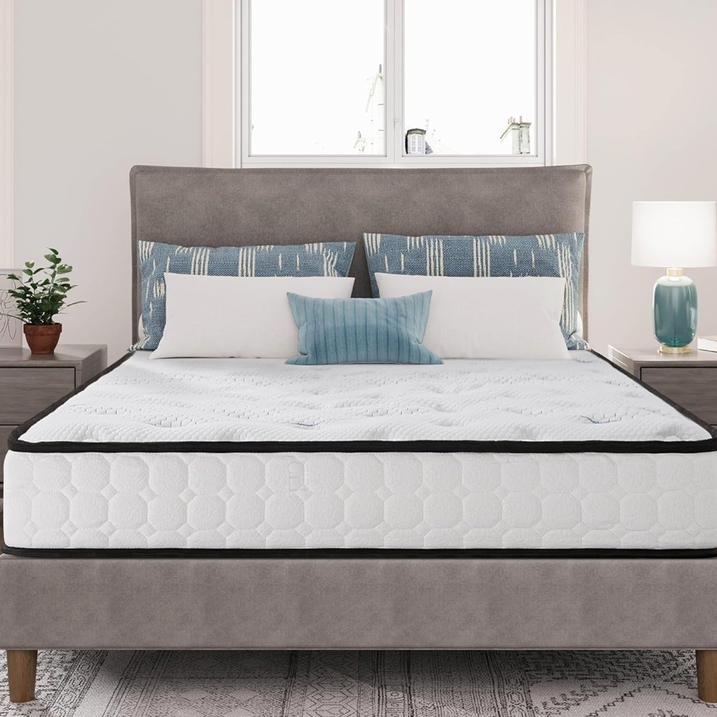 EGO HOME Pocket Spring Mattress 180 x 200 cm Height 22 cm Ergonomic 7-Zone Spring Mattress with Comfort Foam and Microfibre Cover Hardness H3 Mattress 180 x 200 cm Oeko-Tex Certified