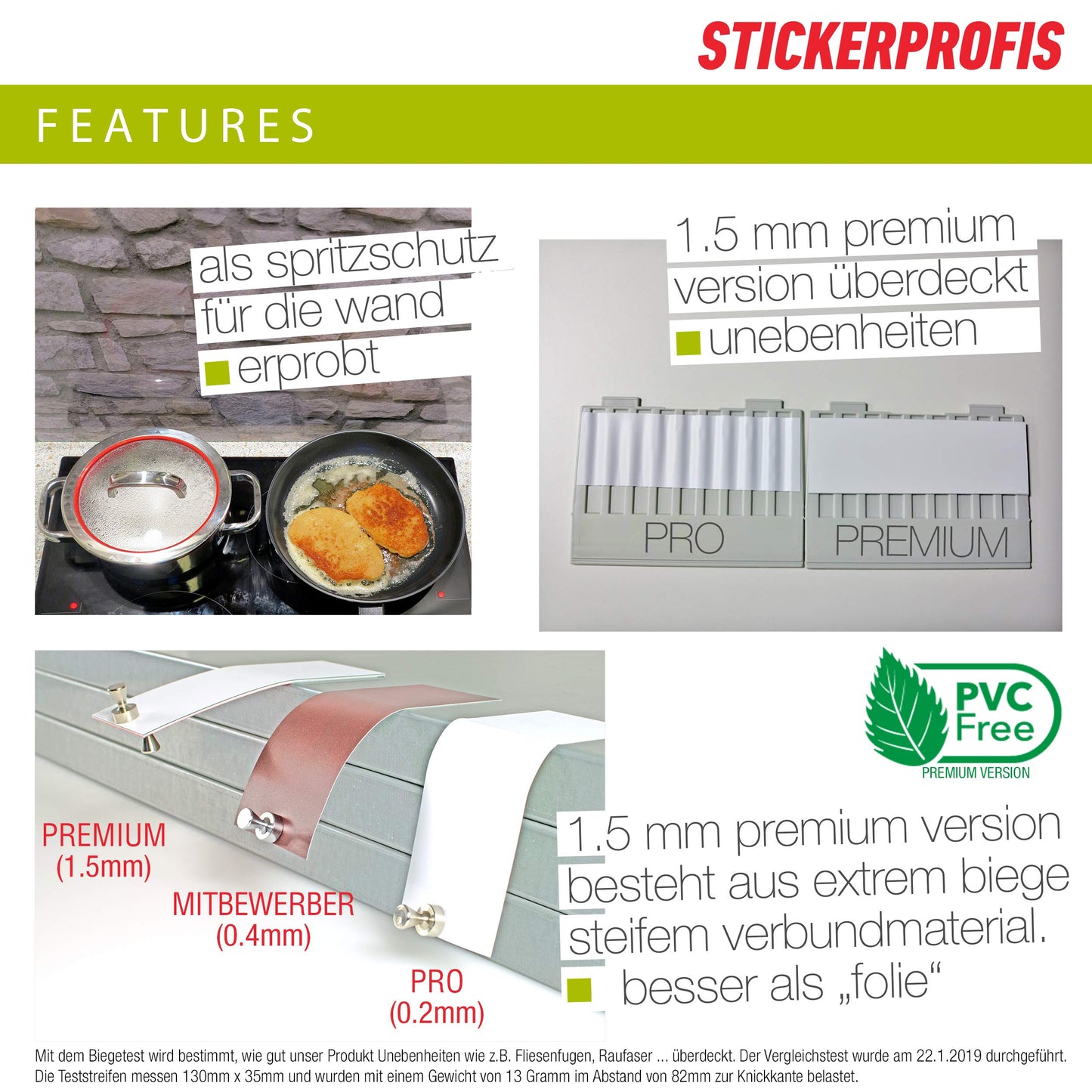 StickerProfis Küchenrückwand selbstklebend Premium OLIVEN 1.5mm, Versteift, alle Untergründe, Hartschicht, 60 x 80cm