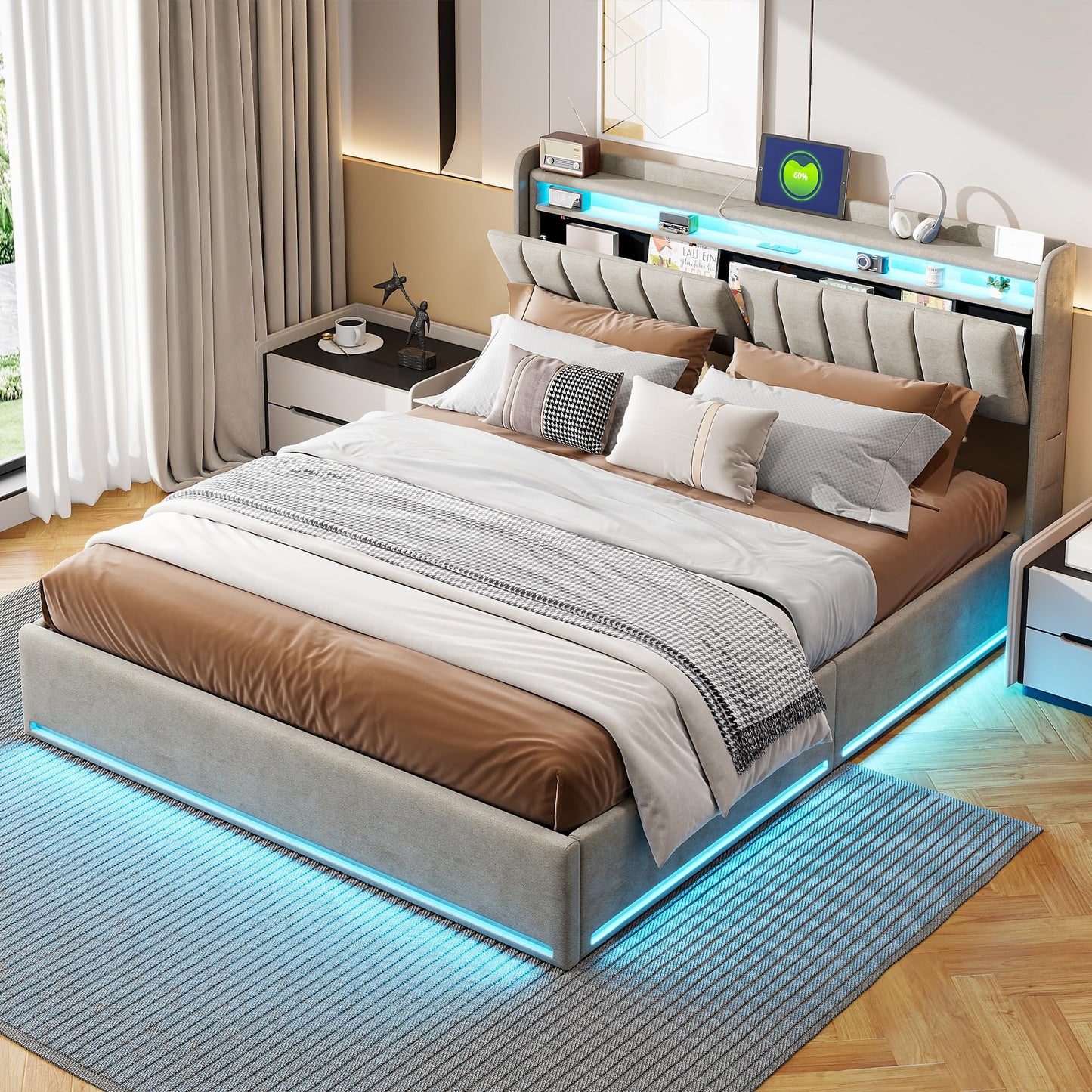 DULRLLY Bubble Bett Polsterbett 140x200 cm,Doppelbett mit Lattenrost, Jugendbett mit Gepolstertes Kopfteil, Gepolstertes Bett für Schlafzimmer und Gästezimmer,ohne Matratze, Leinenstoff (Weiß)