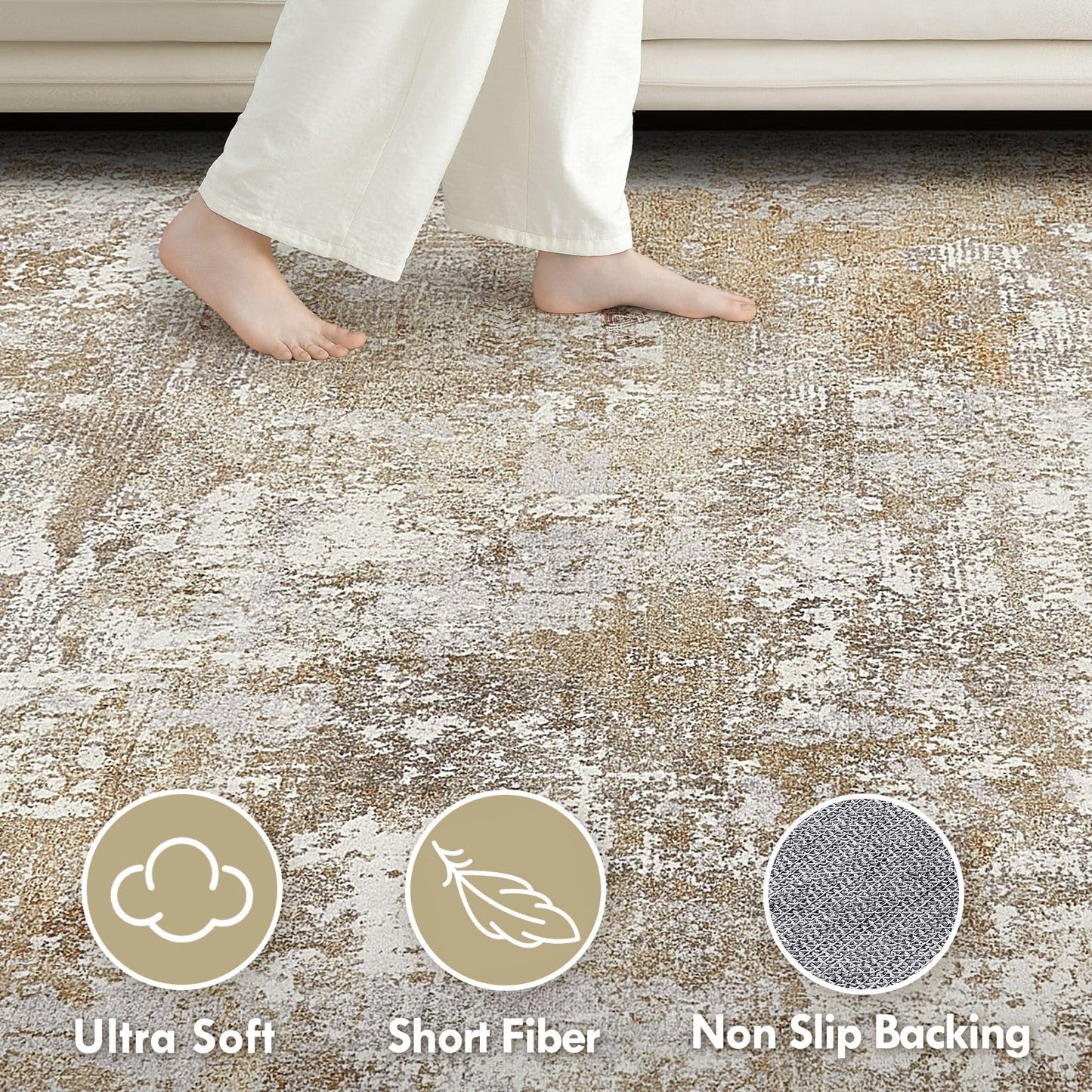 Tortania Washable 5x7 Area Rug for Living Room: Modern Abstract Neutral Large Soft Thin Rugs - Non Slip Indoor Carpet for Bedroom Dining Room Office Nursery Home Floor Decoration - Grey