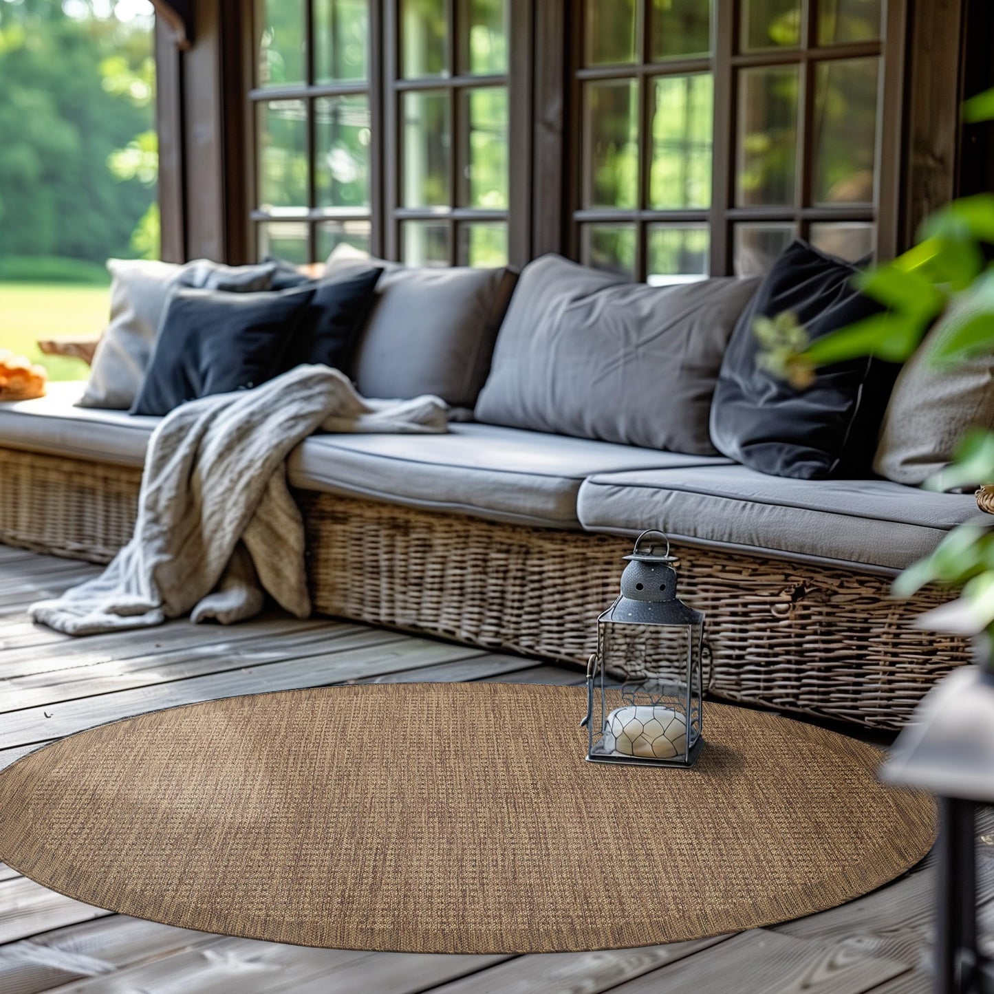 SIMPEX Outdoor Weatherproof Rug for Patio, Balcony, Garden, Kitchen, Plain Design, Flat Weave, Sisal Look, Washable Rug, Size: 140 x 200 cm, Colour: Beige