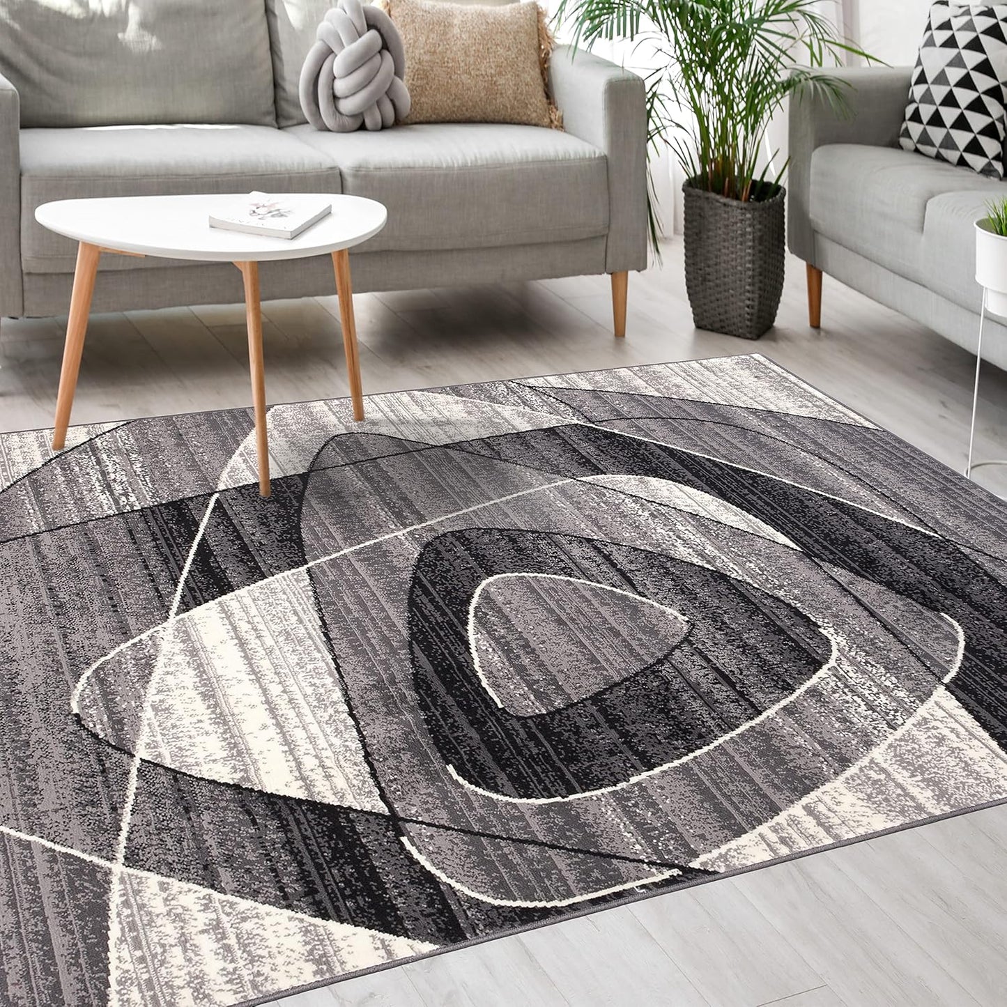 Mazovia Modern Rug, Short Pile, Oeko-Tex Rug for Living Room, Bedroom, Dining Room, Robust and Easy to Clean, Low Pile Height, Grey Yellow, 120 x 170 cm