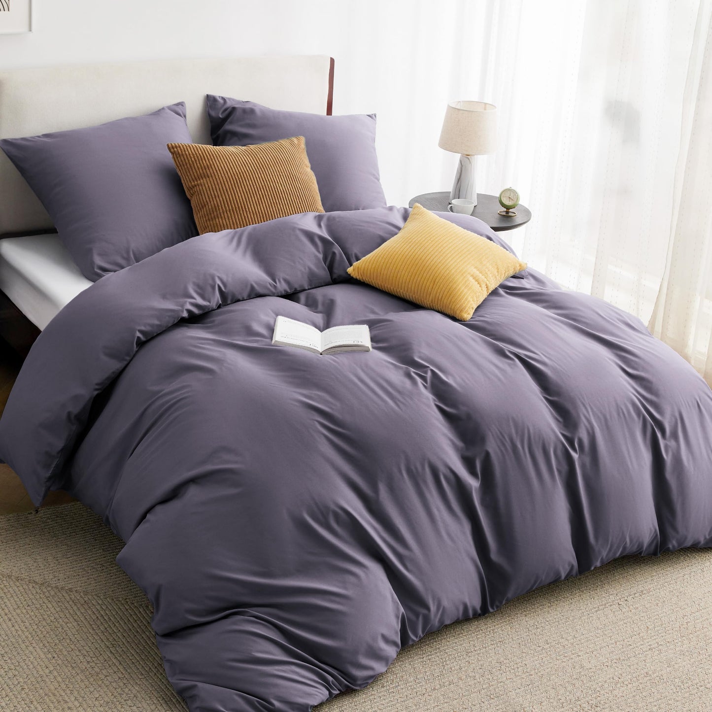 Bedsure Bed Linen 135 x 200 cm, 4-Piece Anthracite Bed Linen, 2 Duvet Covers 135 x 200 cm and 2 Pillowcases 80 x 80 cm, Oeko-Tex Bed Linen Sets, Polyester Microfibre with Zip