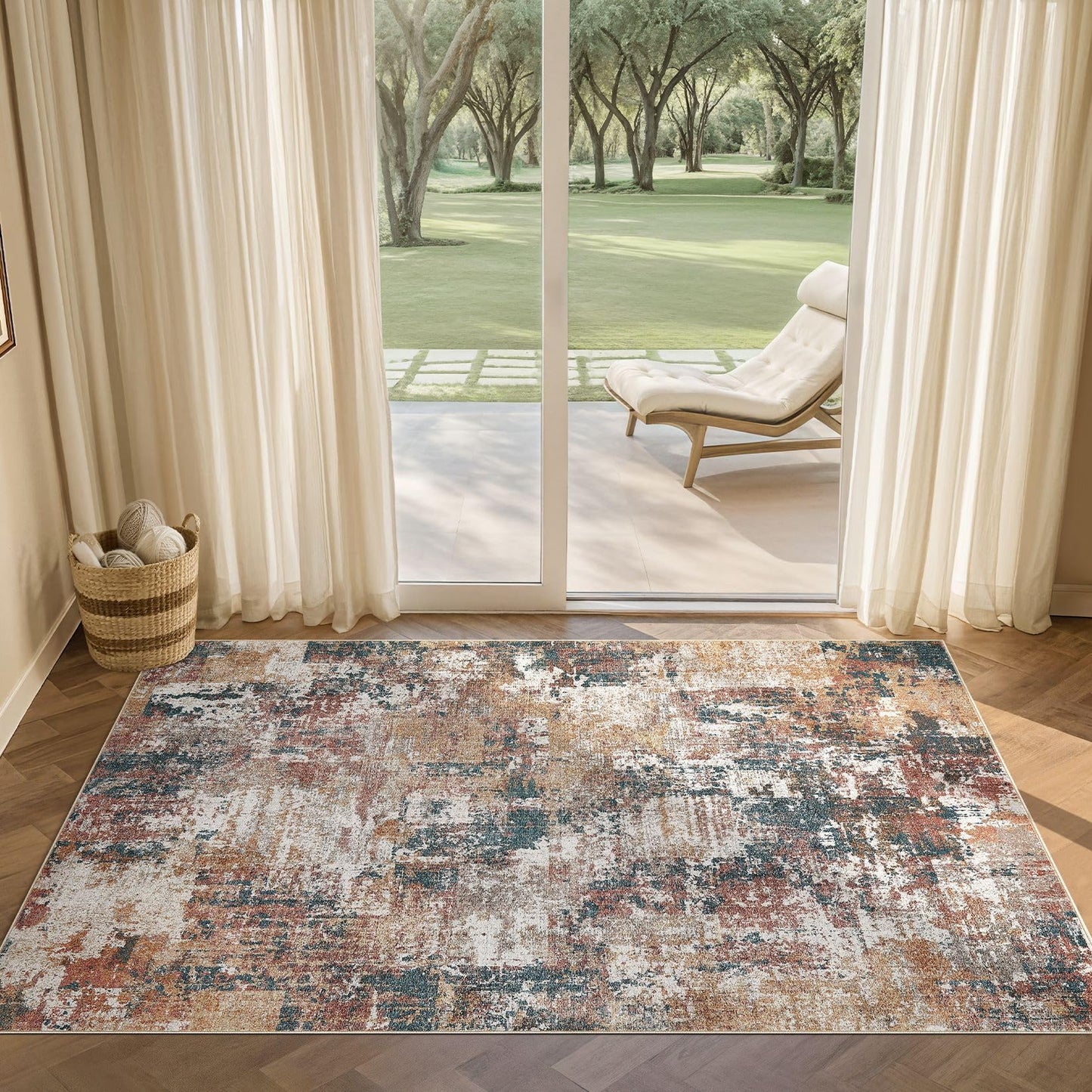 Tortania Washable 5x7 Area Rug for Living Room: Modern Abstract Neutral Large Soft Thin Rugs - Non Slip Indoor Carpet for Bedroom Dining Room Office Nursery Home Floor Decoration - Grey