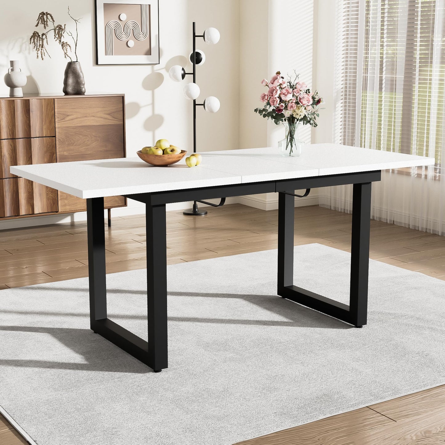 Merax Esstisch, Ausziehbar Esszimmertisch mit Tischbeine aus Metall, Rechteckiger Küchentisch für Wohnzimmer und Esszimmer, Grau