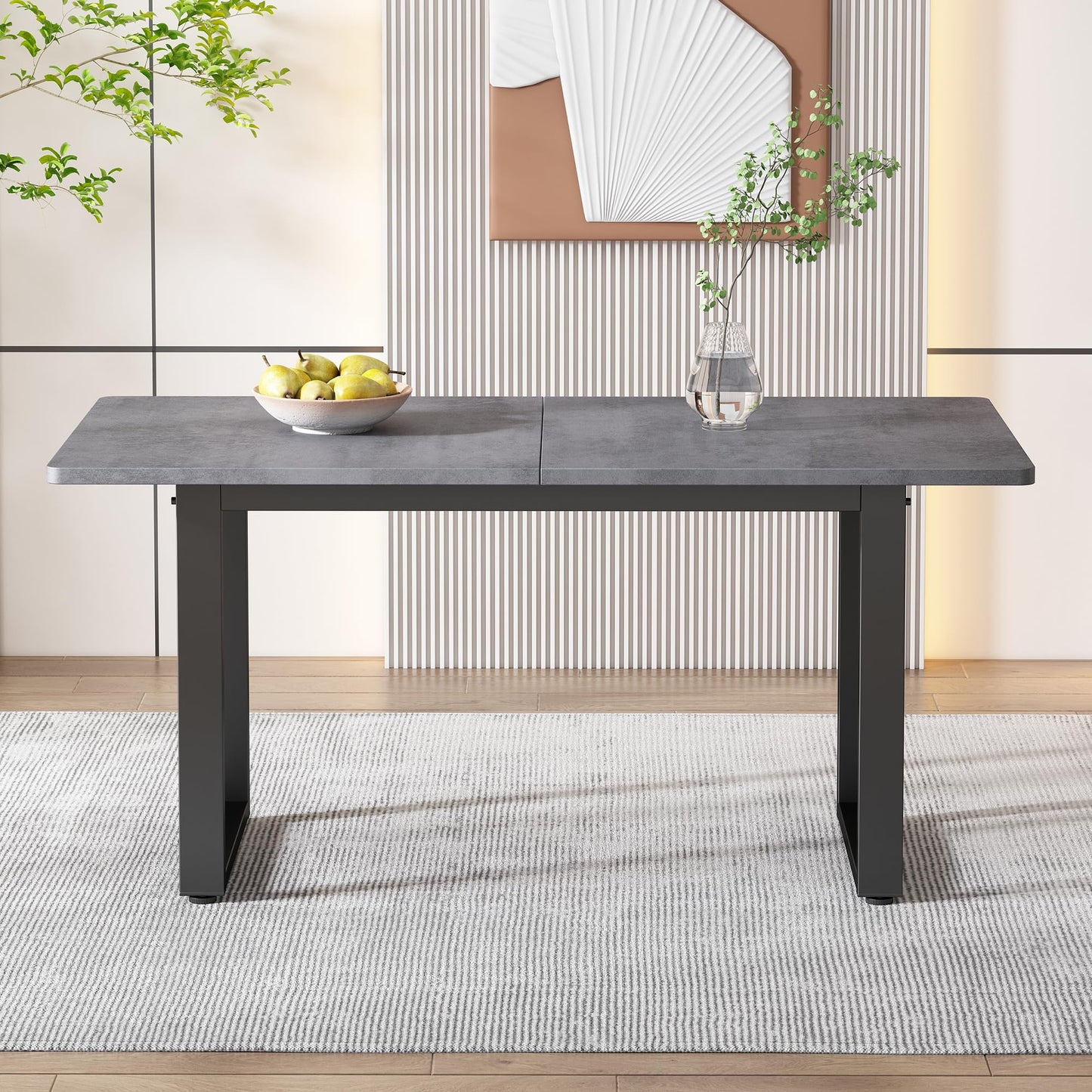 Merax Esstisch, Ausziehbar Esszimmertisch mit Tischbeine aus Metall, Rechteckiger Küchentisch für Wohnzimmer und Esszimmer, Grau