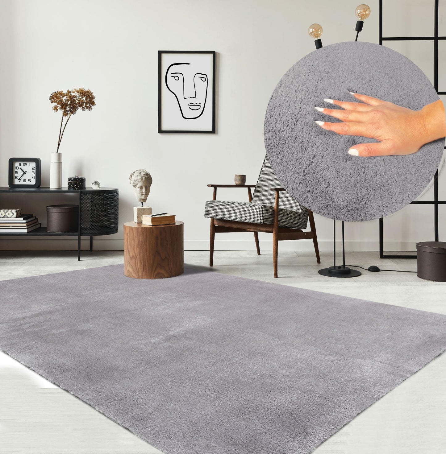 the carpet Relax Rug, Modern, Fluffy, Short Pile, Non-Slip Underside, Washable up to 30°C, Super-Soft, Fur Look, Anthracite, 160 x 220 cm