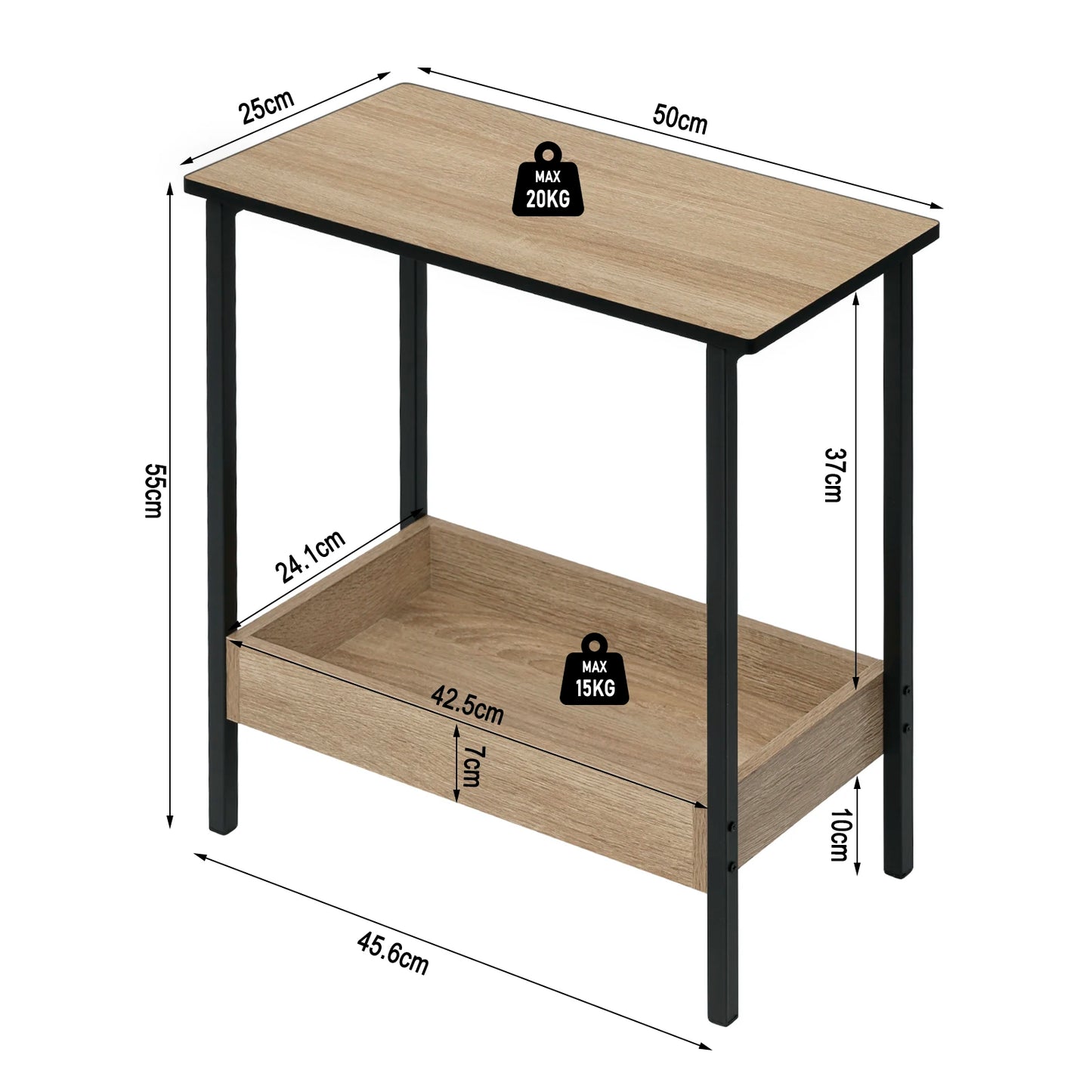 Side Table Coffee Table with 2 Shelves Sofa Console Table with Storage Space for Corner Living Room Bedroom