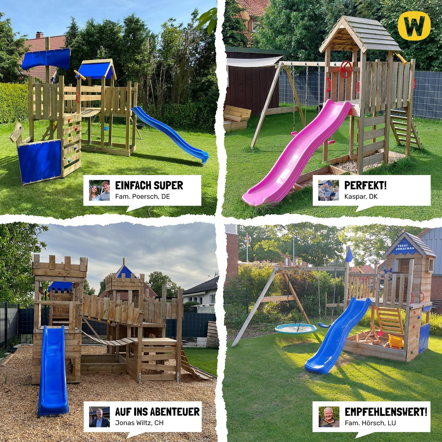WICKEY Spielturm Klettergerüst StormFlyer mit Schaukel & roter Rutsche, Outdoor Kinder Kletterturm mit Sandkasten, Leiter & Spiel-Zubehör für den Garten