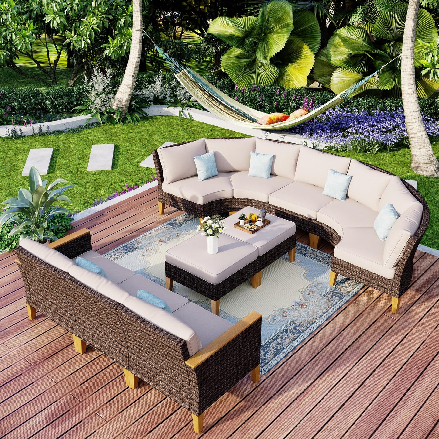MFSTUDIO Polyrattan Lounge Set, Aktualisierte Rippen, 20% Dicker als Andere, Cushion PRO Fabric Wasserdicht, Leicht zu Reinigen. Gartenmöbel Wetterfest, Sitzgruppe für Garten.