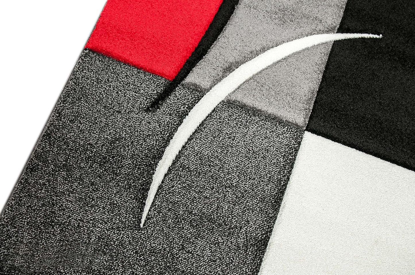 Designer Rug, Modern Short Pile Rug with Contour Cut, Chequered Pattern, Living Room, Red, Grey, White, Black