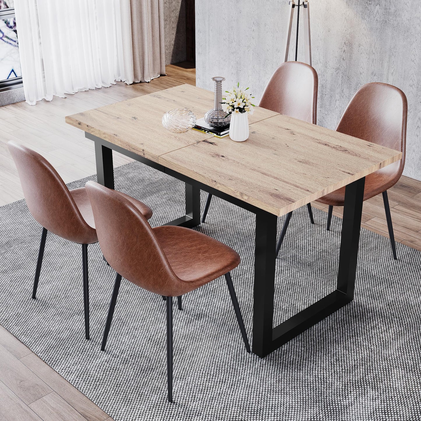 Merax Esstisch, Ausziehbar Esszimmertisch mit Tischbeine aus Metall, Rechteckiger Küchentisch für Wohnzimmer und Esszimmer, Grau