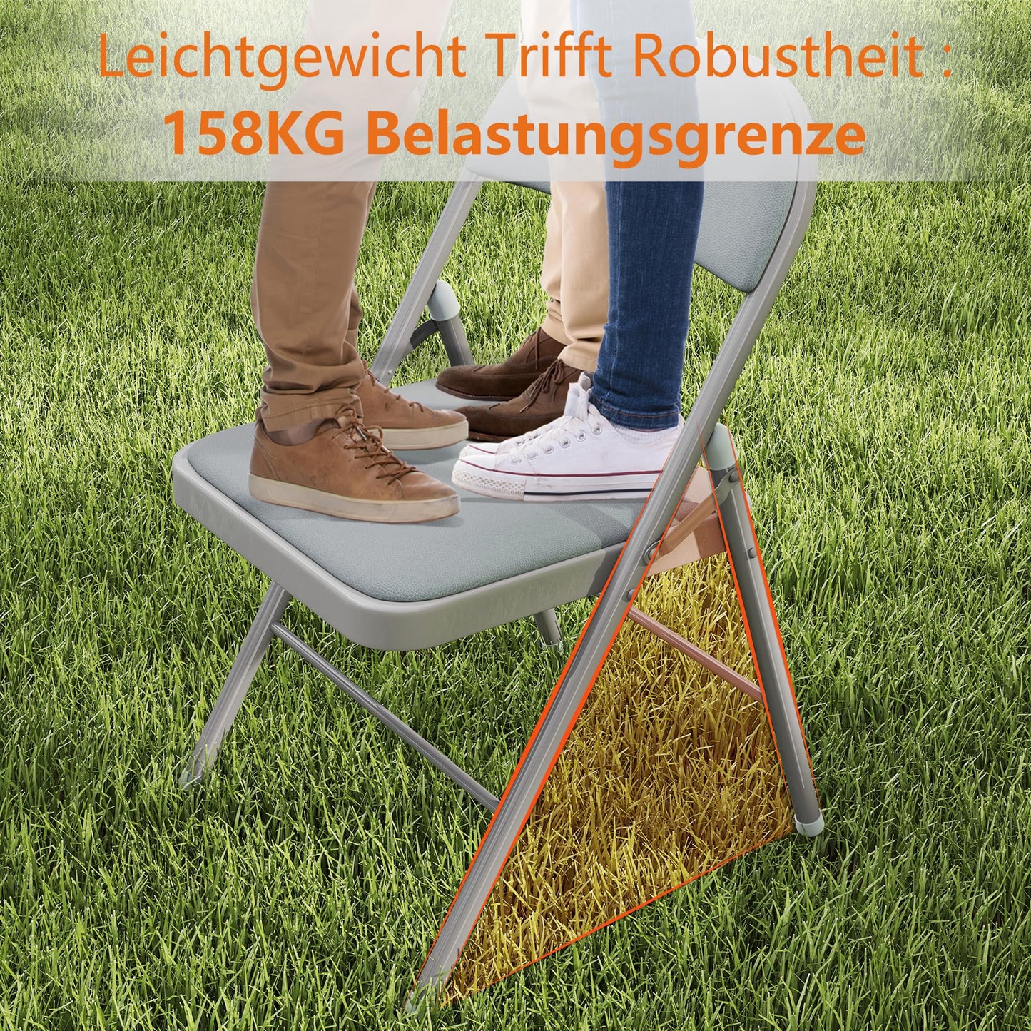 Asdsed Klappstuhl 4er Set, Klappstühle Gepolstert, Klappstuhl bis 158KG Gepolstert mit Starker Stahlrahmen, Faltbarer Klappstühle Platzsparender Schreibtischstuhl für Haus Büro Garten Balkon Party