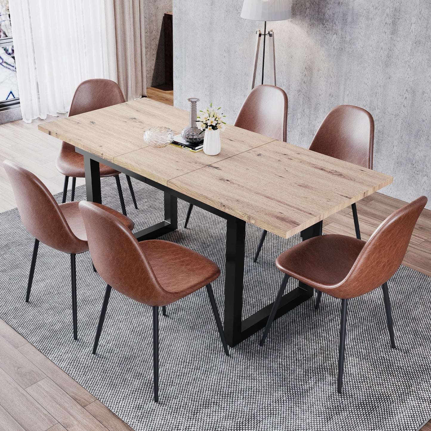 Merax Esstisch, Ausziehbar Esszimmertisch mit Tischbeine aus Metall, Rechteckiger Küchentisch für Wohnzimmer und Esszimmer, Grau