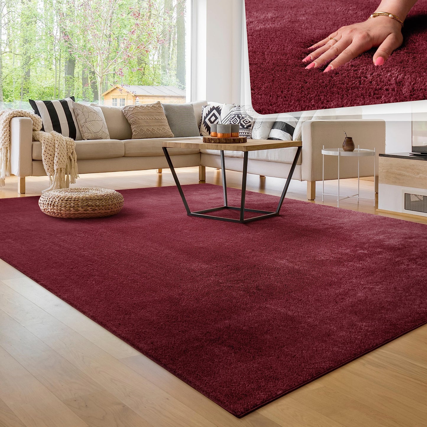 Paco Home Moderner Kuscheliger Wohnzimmer Teppich Kurzflor waschbar flauschig Weich Einfarbig Felloptik zeitlos stilvoll rutschfest pflegeleicht, Grösse:120x170 cm, Farbe:Rosa